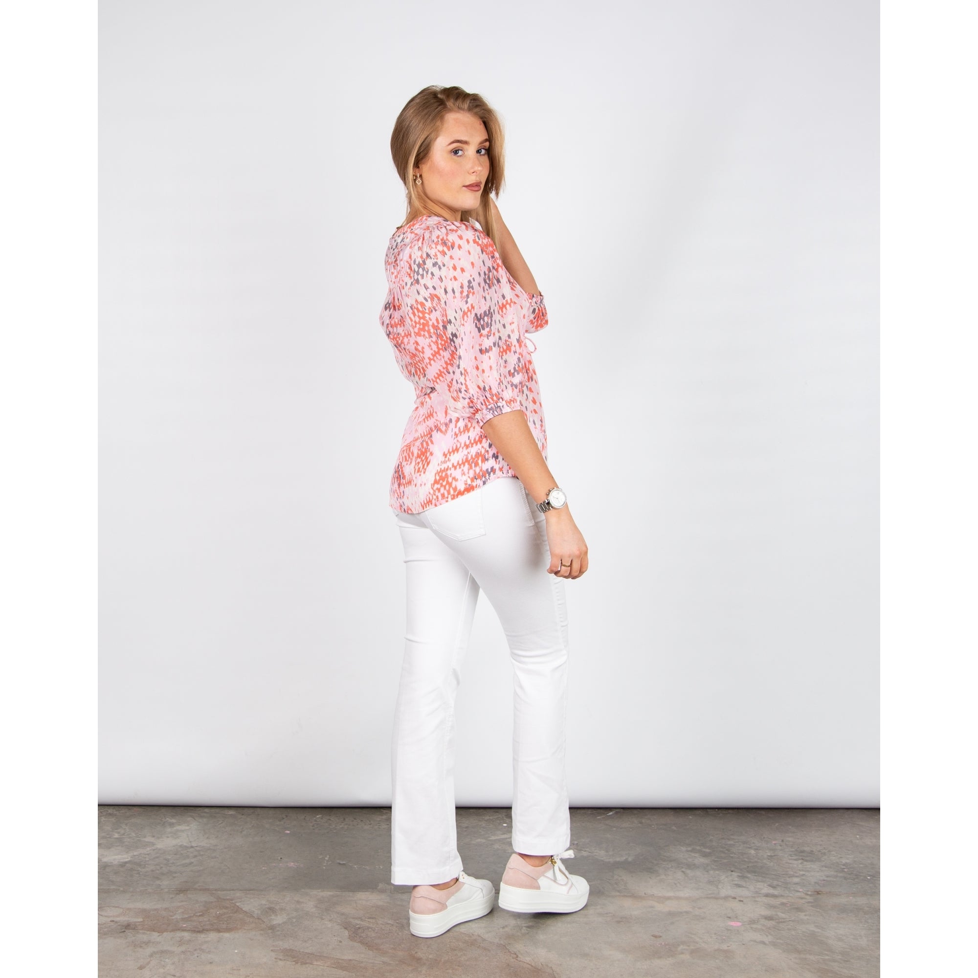 Moliin Alexis Empire Seam Drawstring Split Neck Blouse Dubarry Pink