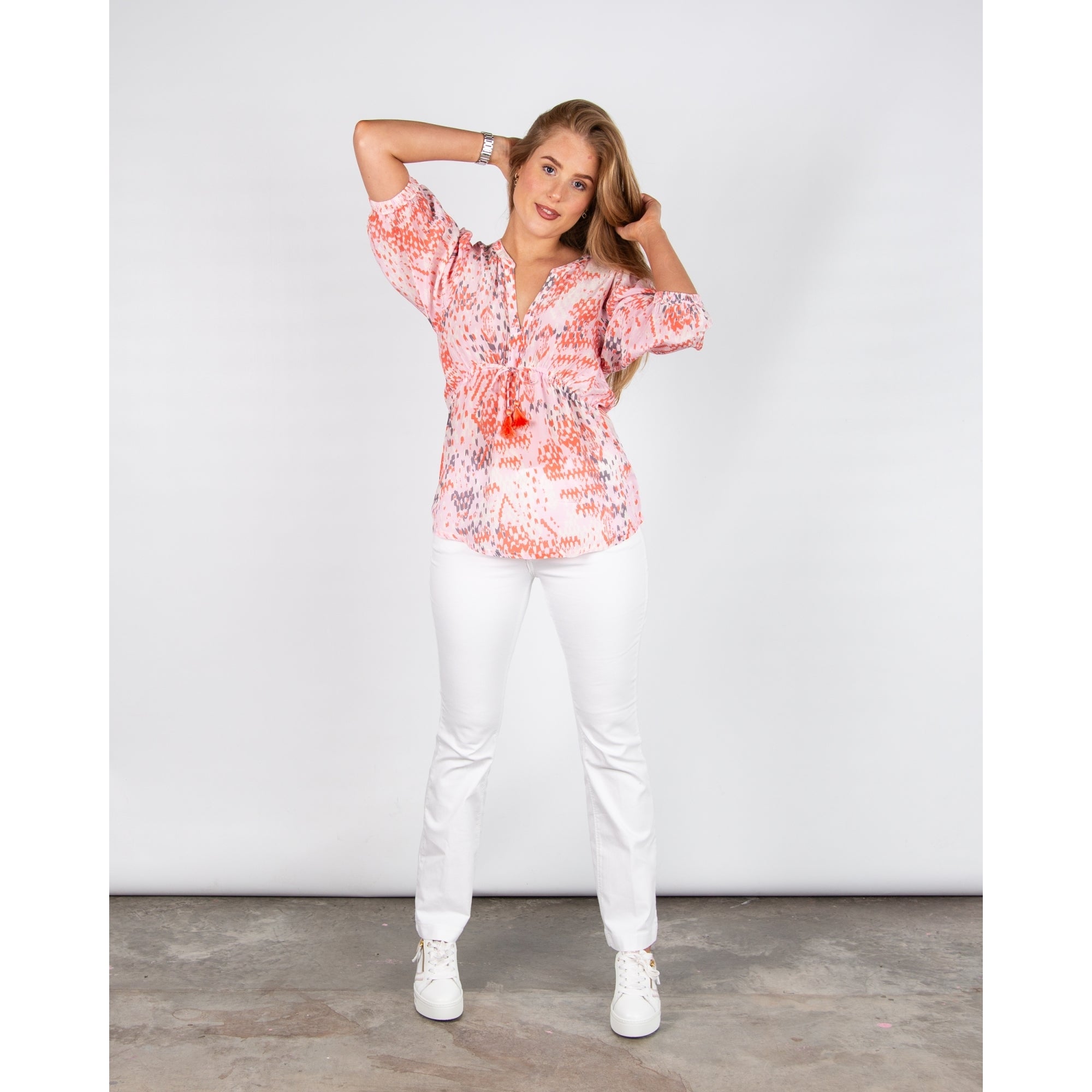 Moliin Alexis Empire Seam Drawstring Split Neck Blouse Dubarry Pink