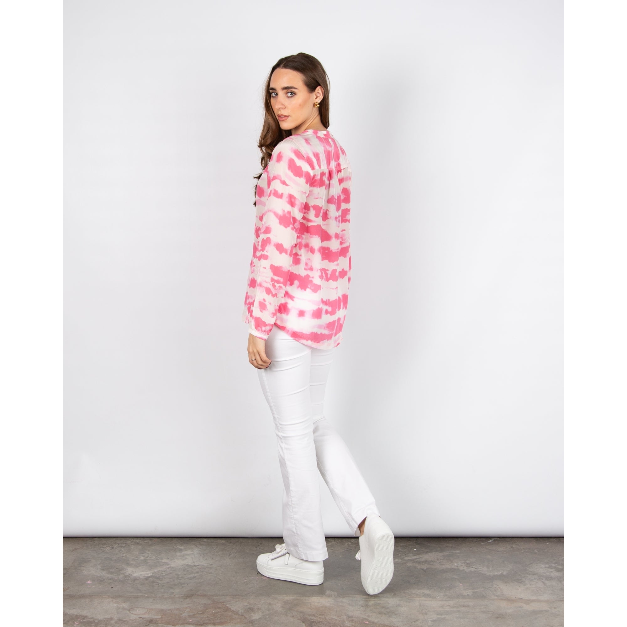 Moliin Beatrix V Neck Cloud Print Long Sleeve Blouse Pink/white