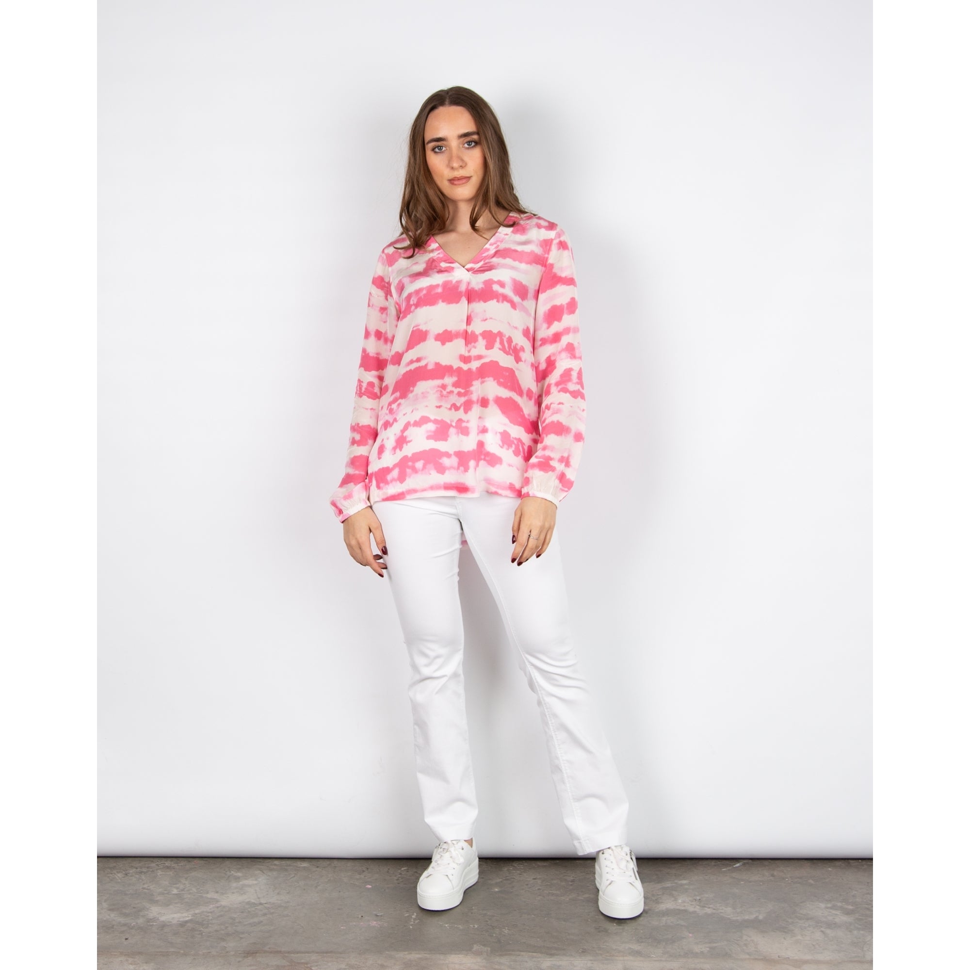 Moliin Beatrix V Neck Cloud Print Long Sleeve Blouse Pink/white