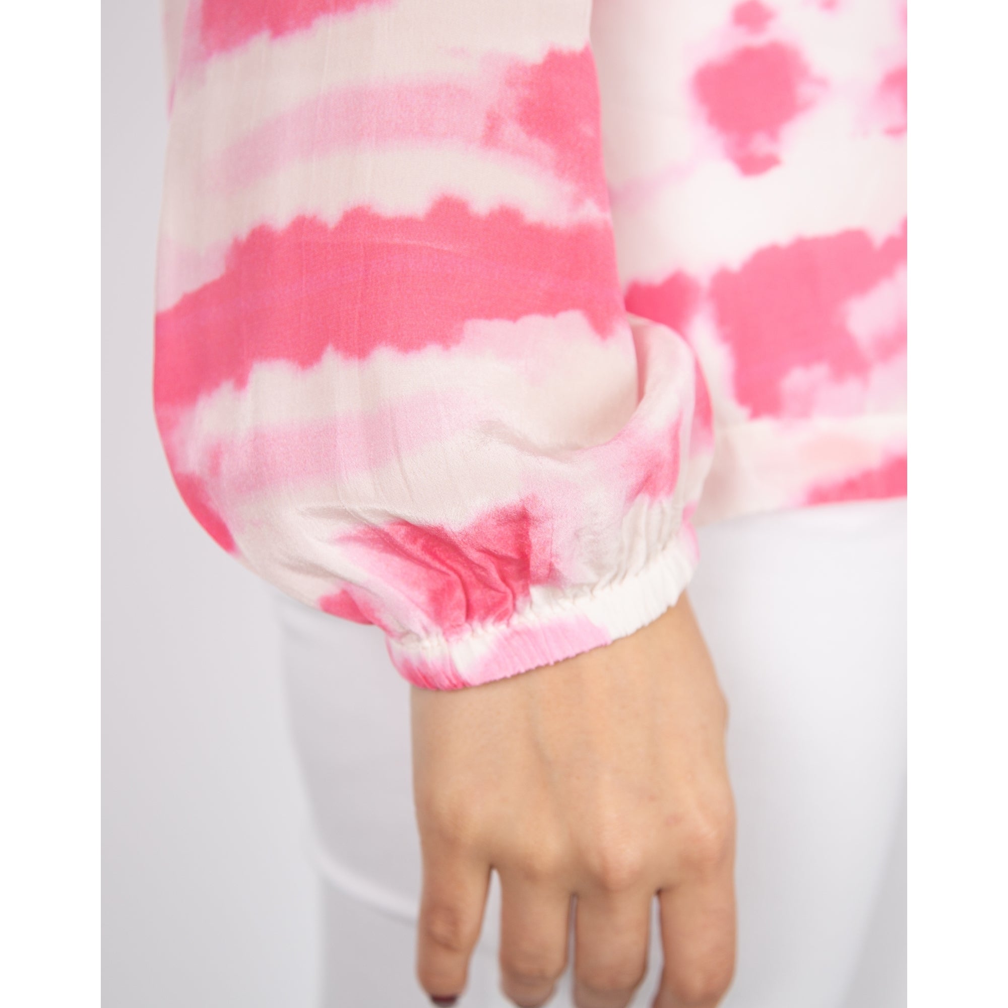 Moliin Beatrix V Neck Cloud Print Long Sleeve Blouse Pink/white
