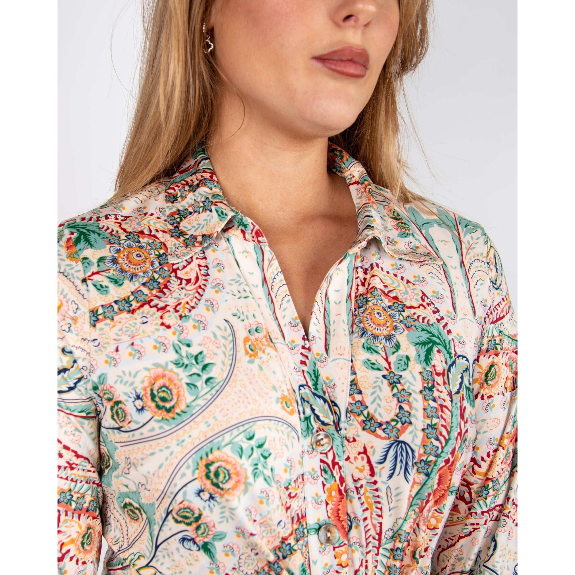 K Design Multi Floral Tie Side Jersey Shirt Dress Green/red