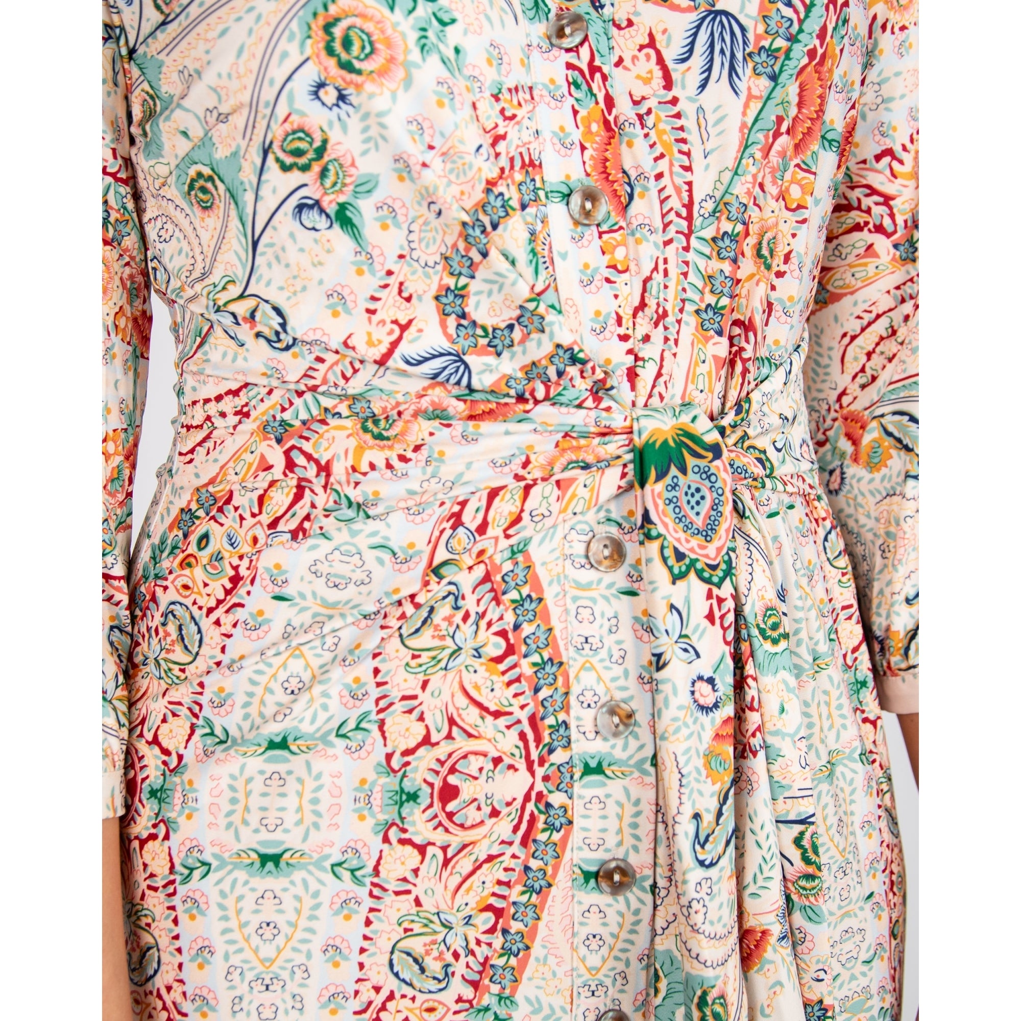 K Design Multi Floral Tie Side Jersey Shirt Dress Green/red