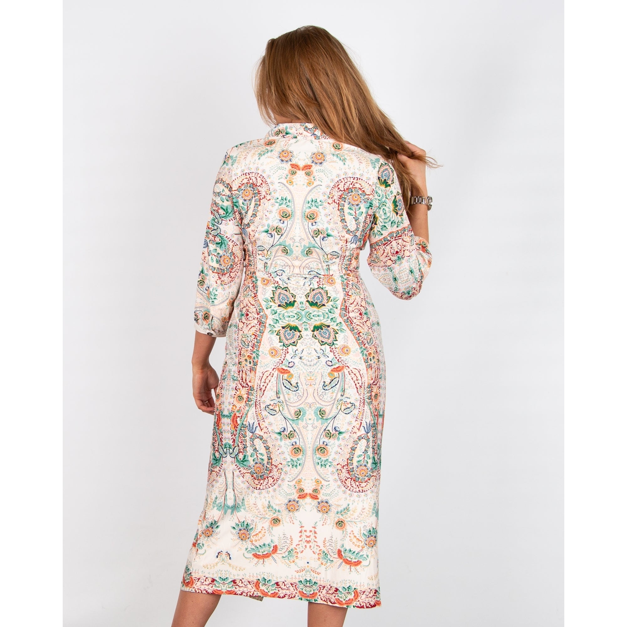 K Design Multi Floral Tie Side Jersey Shirt Dress Green/red