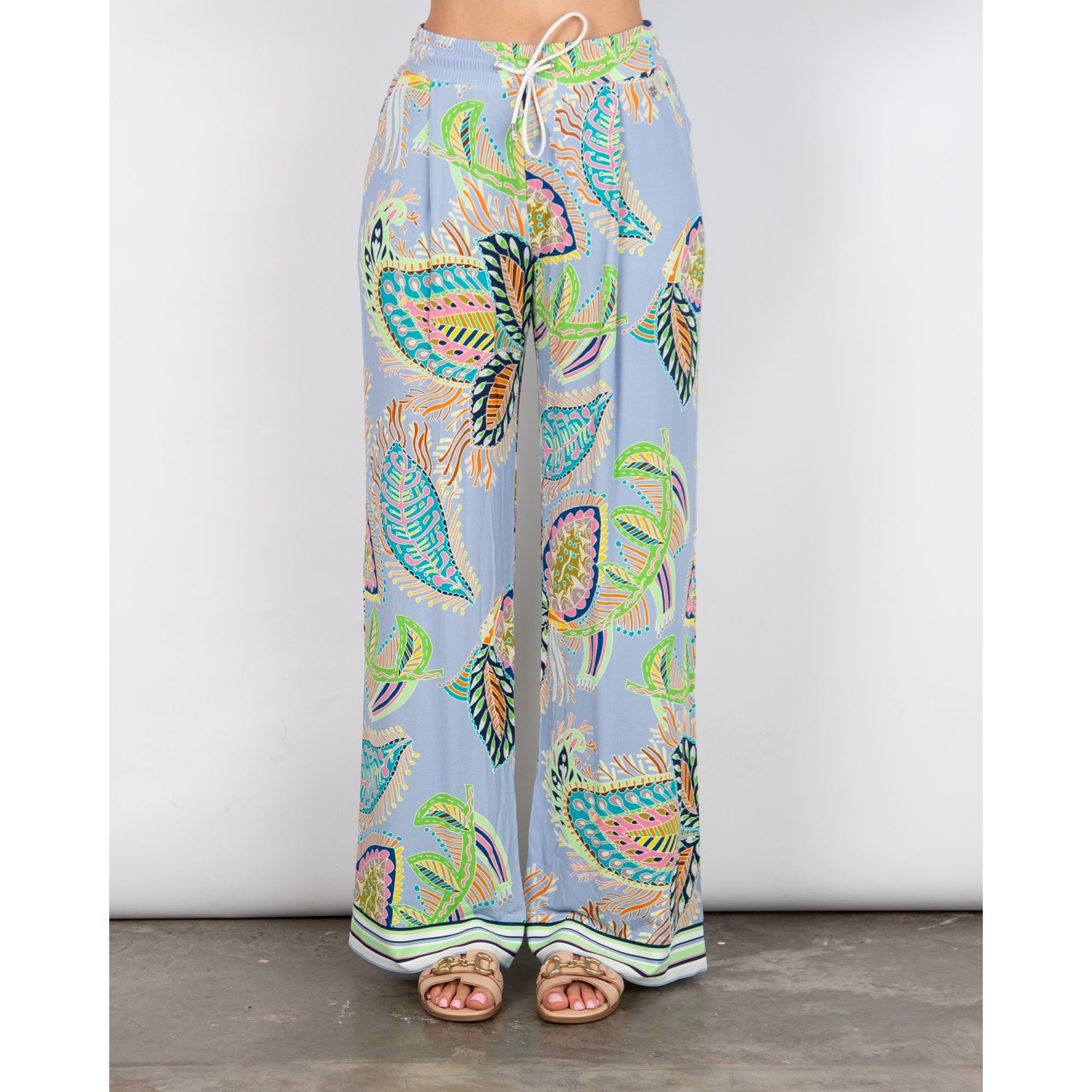 Marc Cain Wedi Wide Leg Paisley Retro Print Trouser Lilac Multi