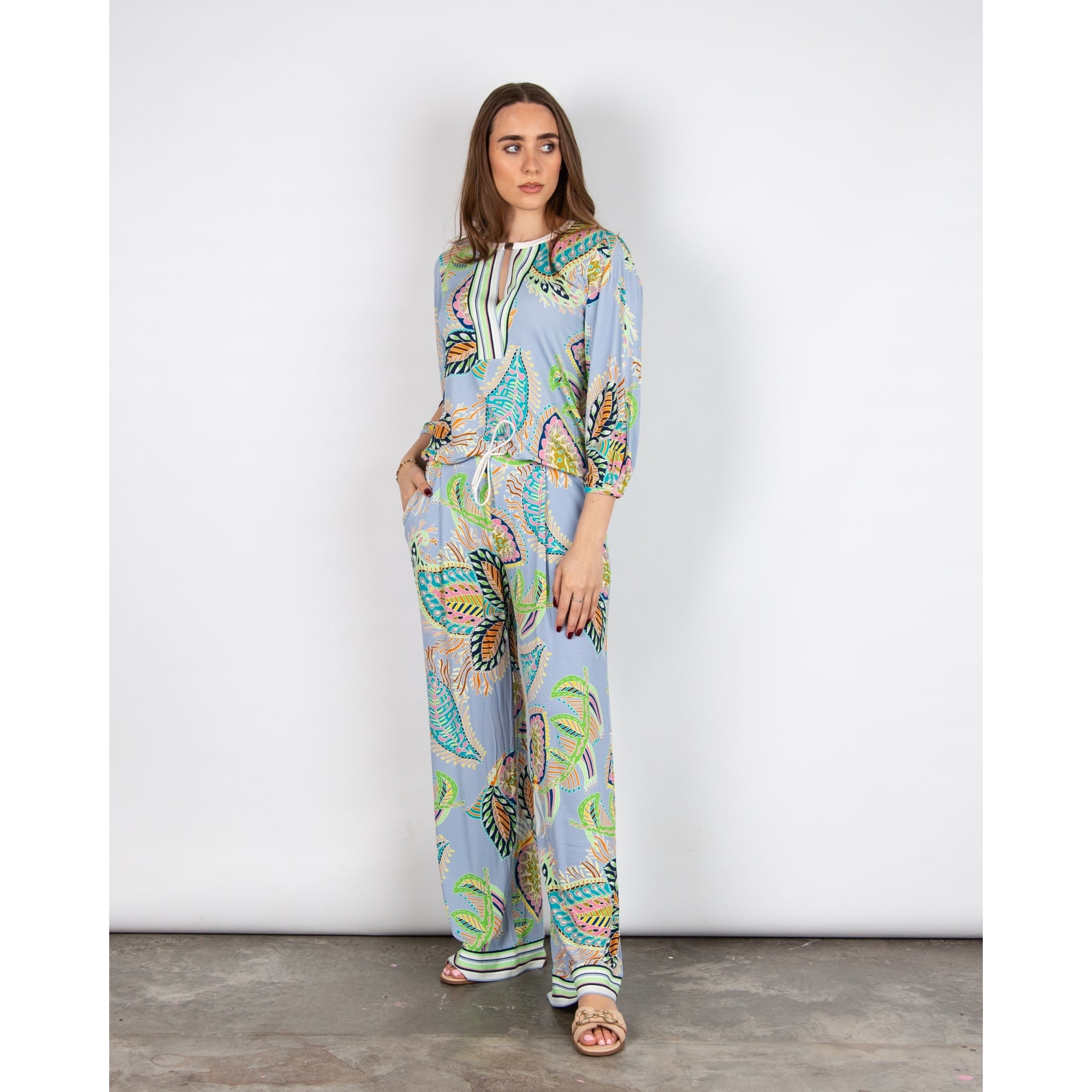 Marc Cain Wedi Wide Leg Paisley Retro Print Trouser Lilac Multi