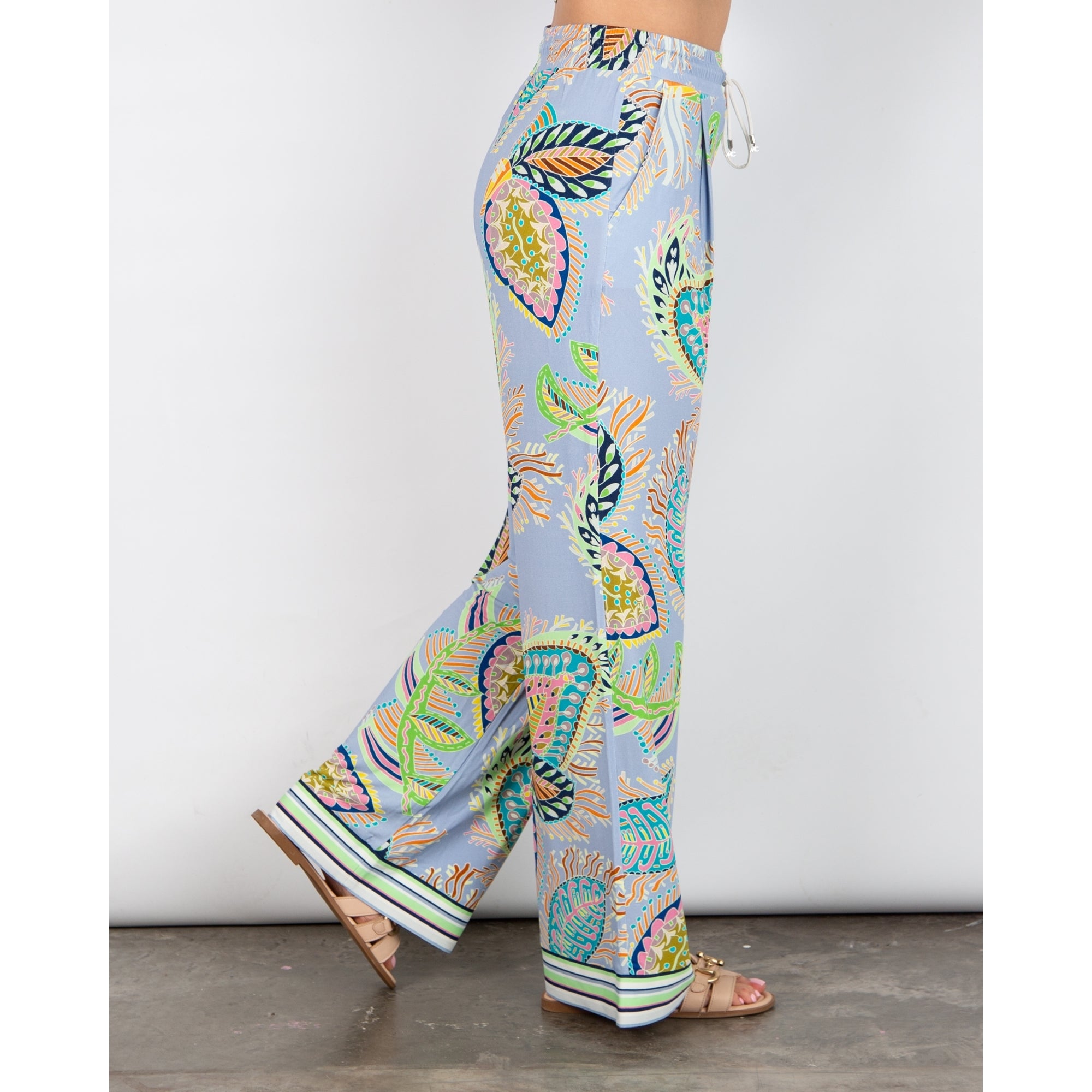 Marc Cain Wedi Wide Leg Paisley Retro Print Trouser Lilac Multi