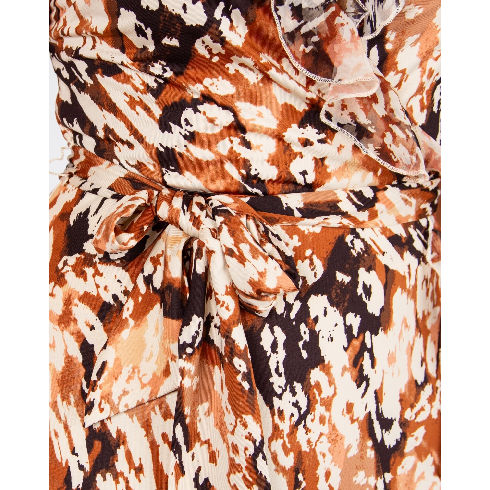 K Design Sleeveless Ruffle V Neck Leopard Print Dress Brown/ecru