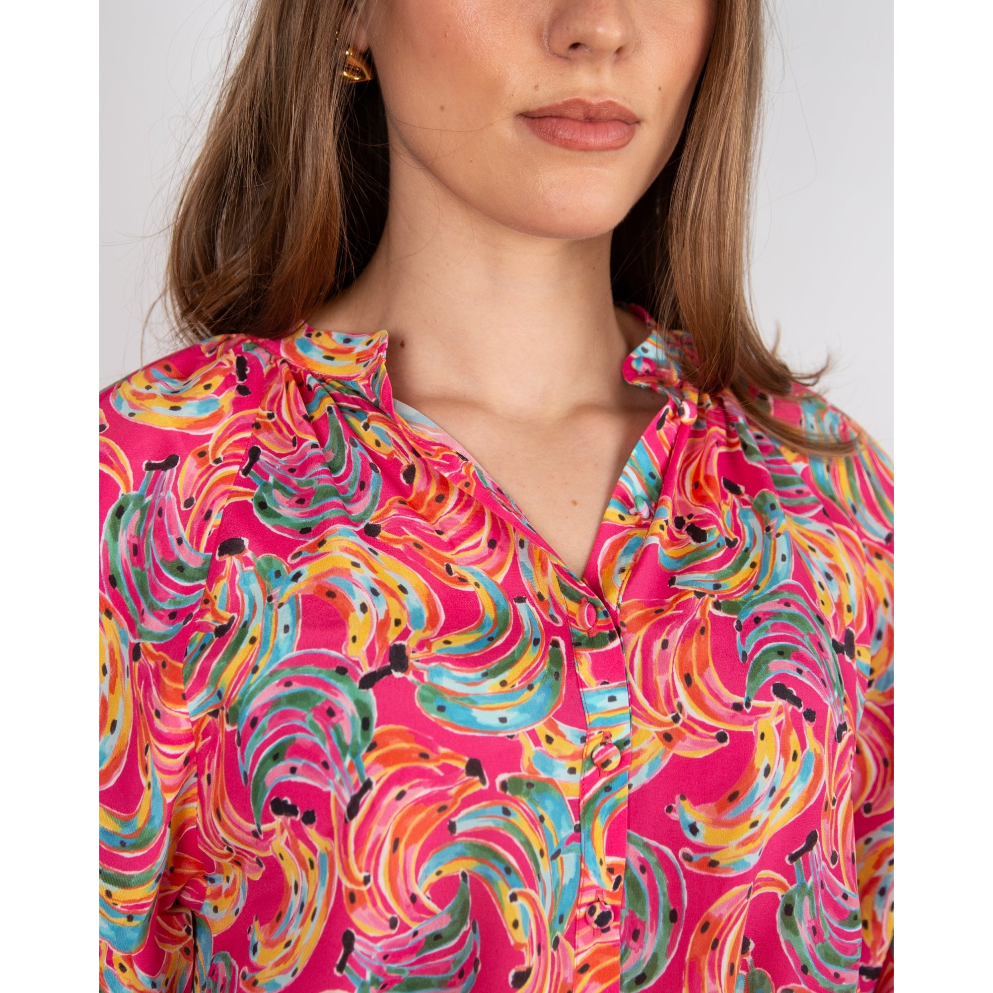 Primrose Park Zulu A Line Banana Print Tunic Dress With Tie Belt Bananas Pink