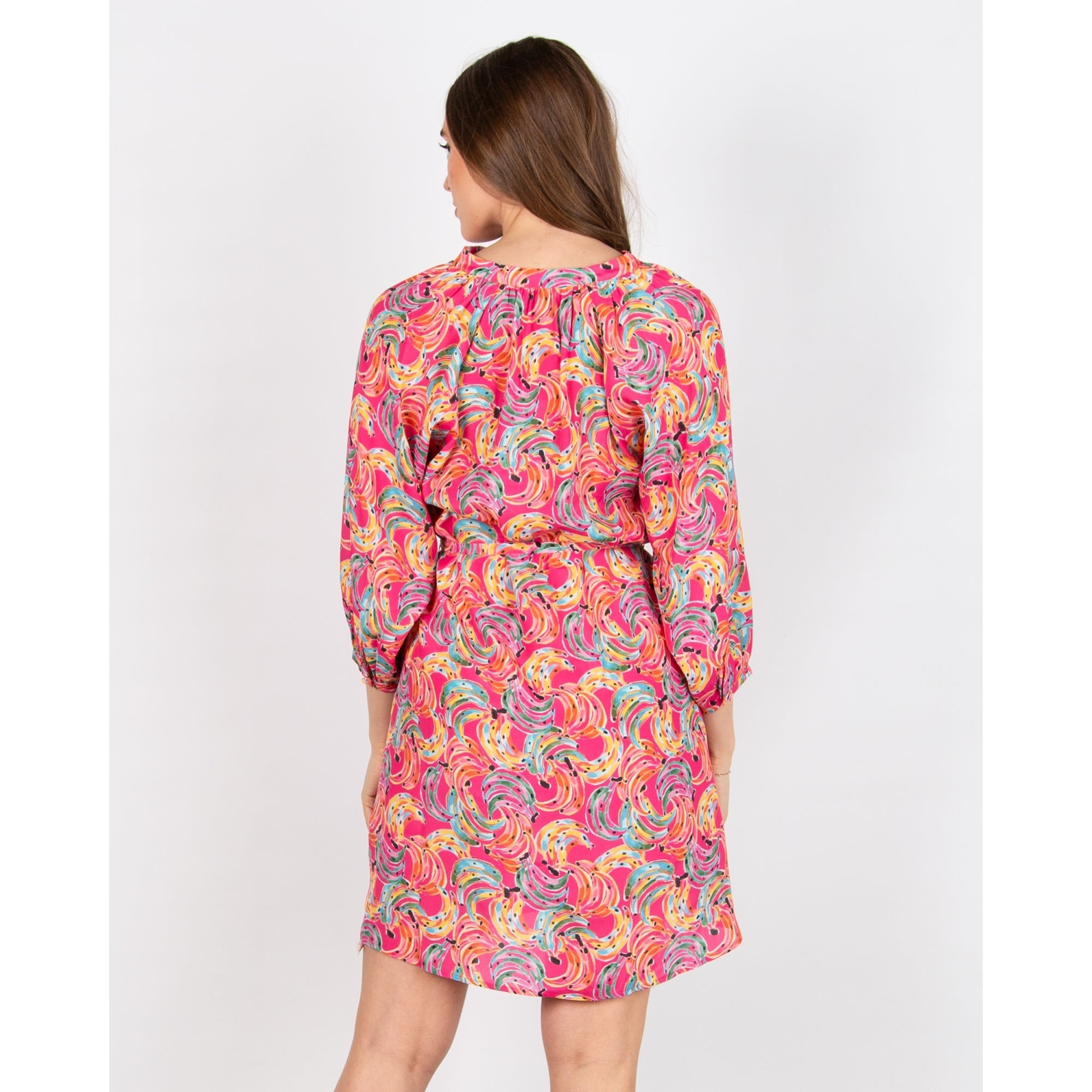 Primrose Park Zulu A Line Banana Print Tunic Dress With Tie Belt Bananas Pink