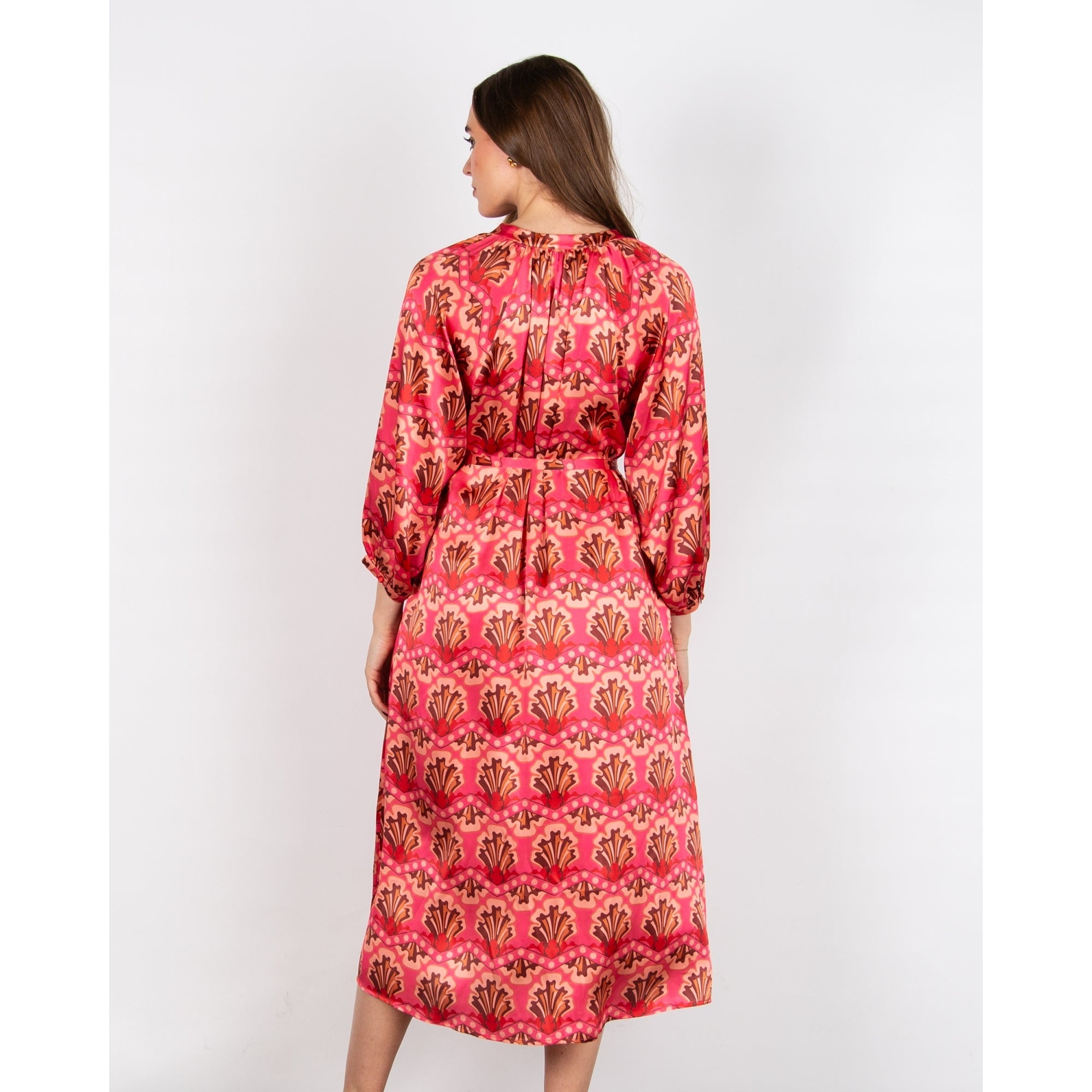 Primrose Park Zion Zigzag Shell Print Button Down Silk Dress Zigzag Pink