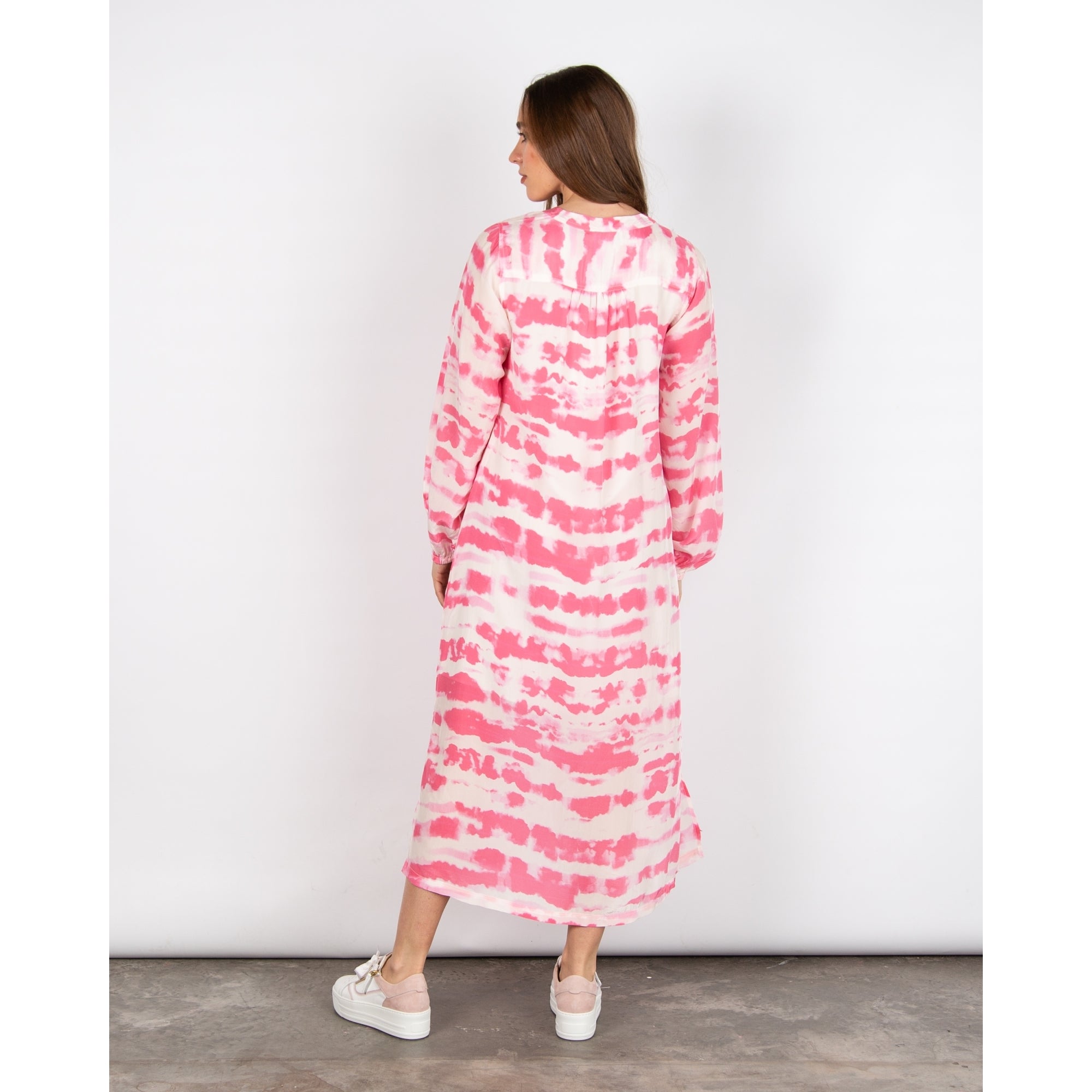 Moliin Carly Cloud Print V Neck A Line Dress Pink/white