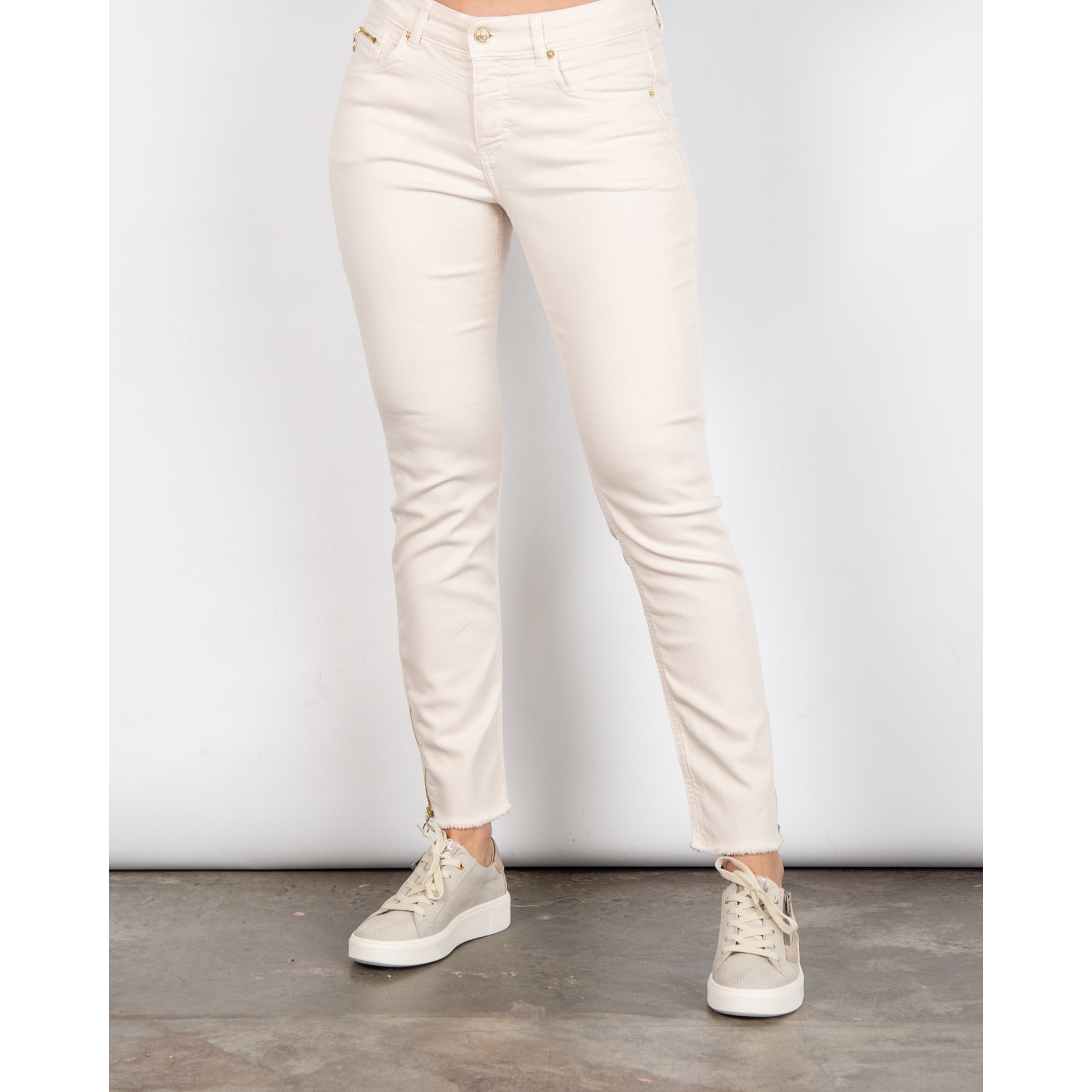 Mac Slim Fit Denim Jean With Raw Hem & Zip Cream 014r 28L