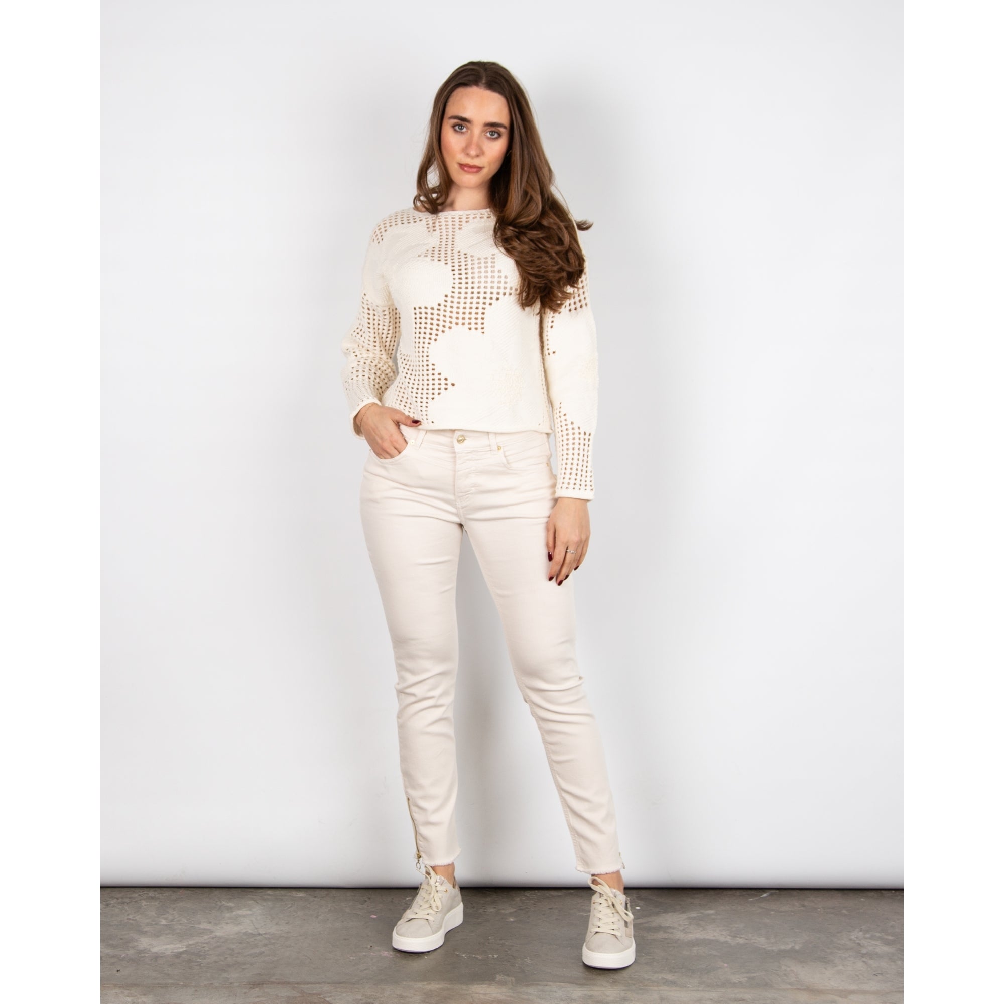 Mac Slim Fit Denim Jean With Raw Hem & Zip Cream 014r 28L