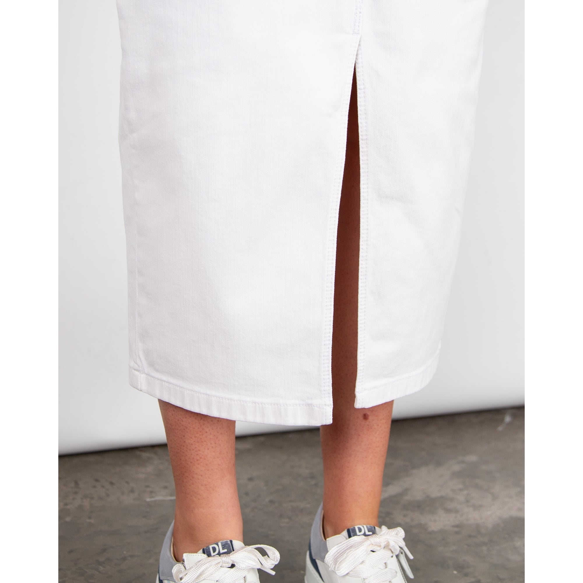 Riani Stretch Denim Midi Skirt With Front Split White