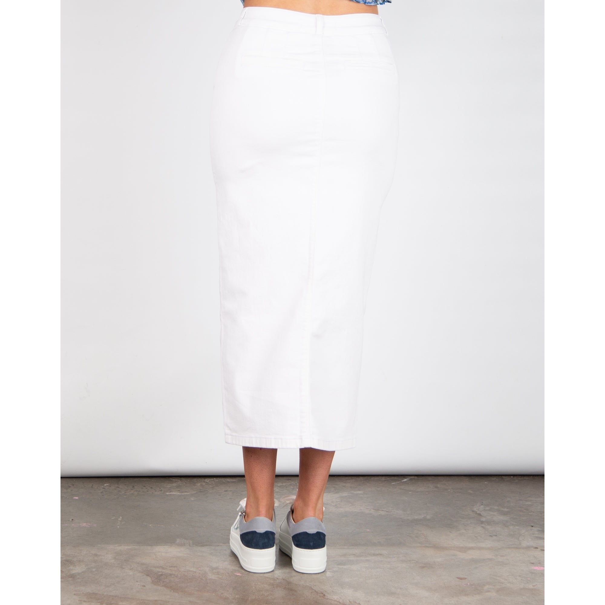 Riani Stretch Denim Midi Skirt With Front Split White