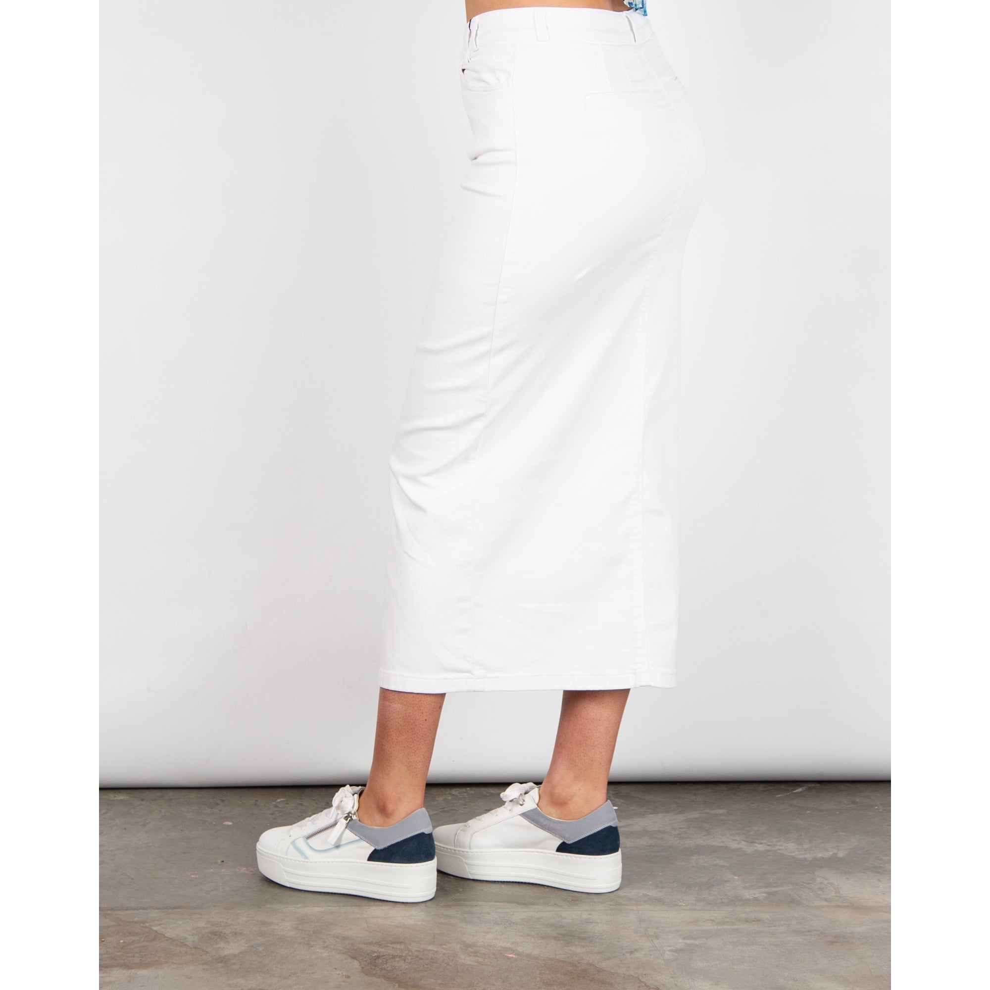Riani Stretch Denim Midi Skirt With Front Split White