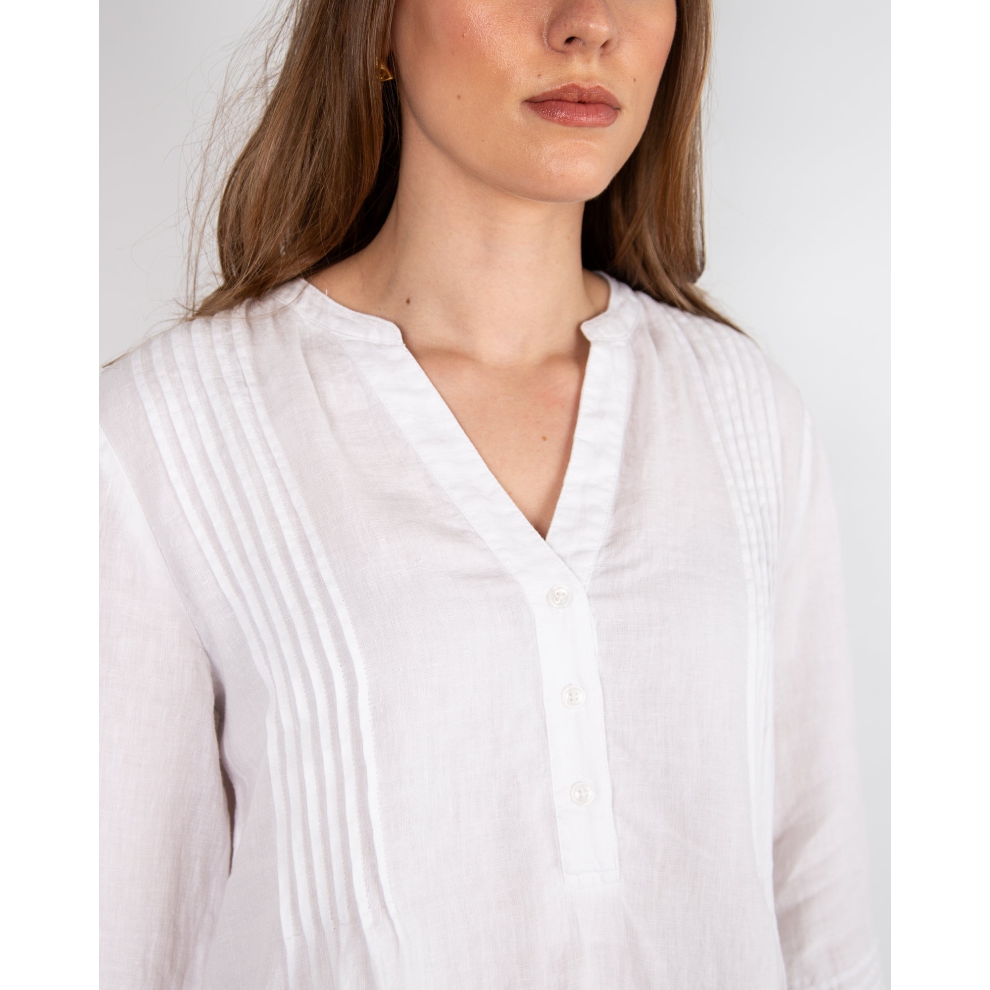 Part Two Etena Pintuck Frill Cuff And Hem Linen Dress White