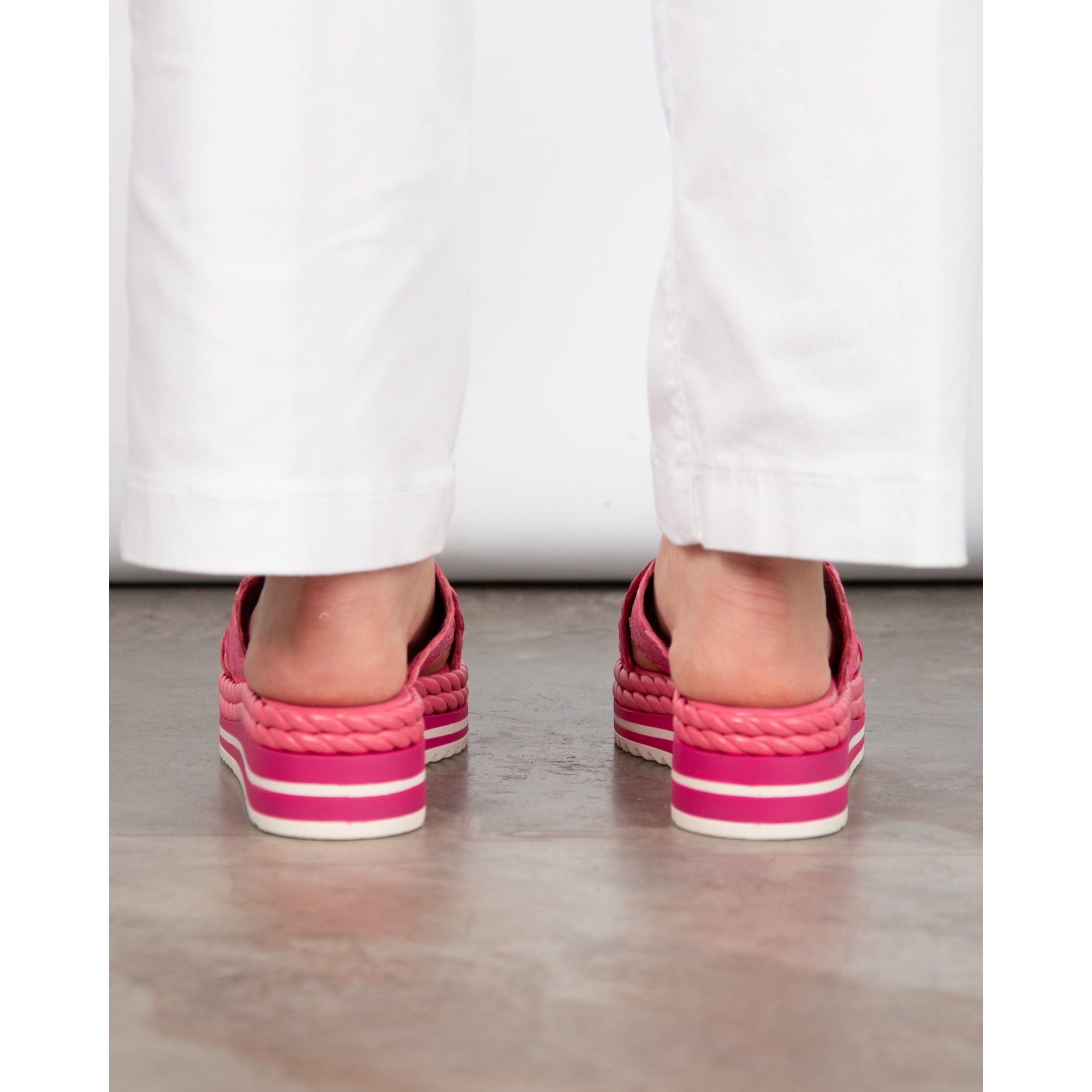 Pons Quintana Woven Cross Over Stripe Wedge Mules Pink