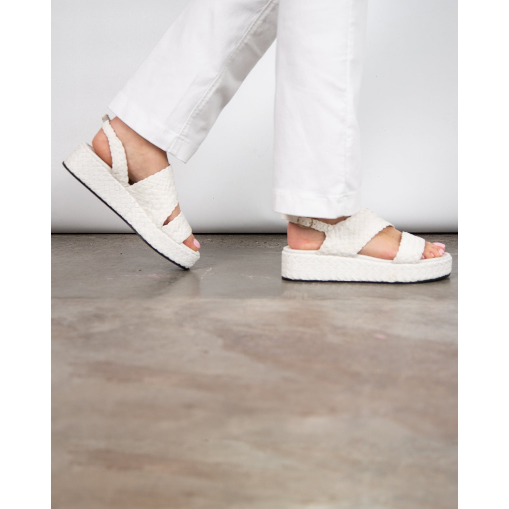 Pons Quintana Asymmetric Woven Double Strap Sling Back Flatforms White