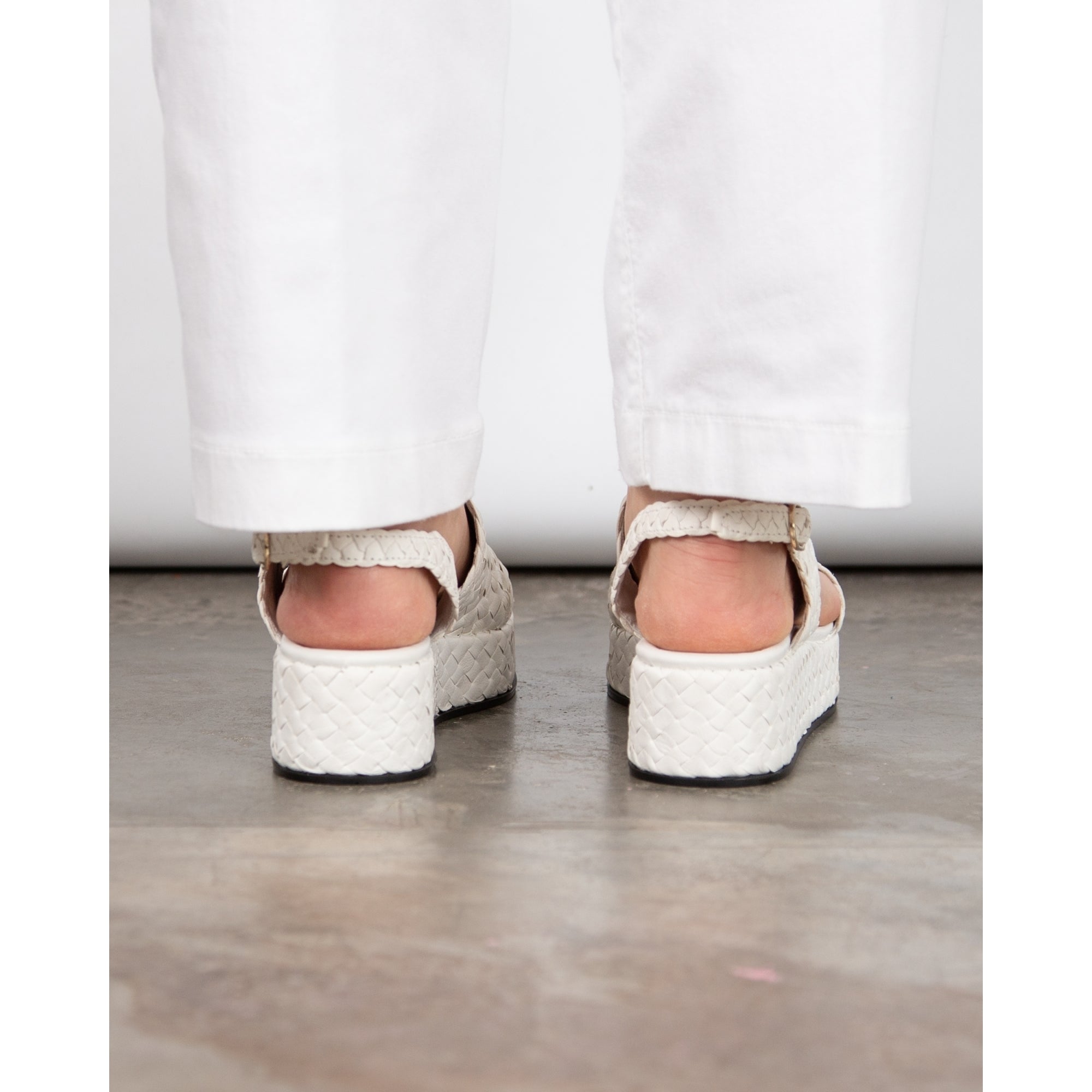 Pons Quintana Asymmetric Woven Double Strap Sling Back Flatforms White