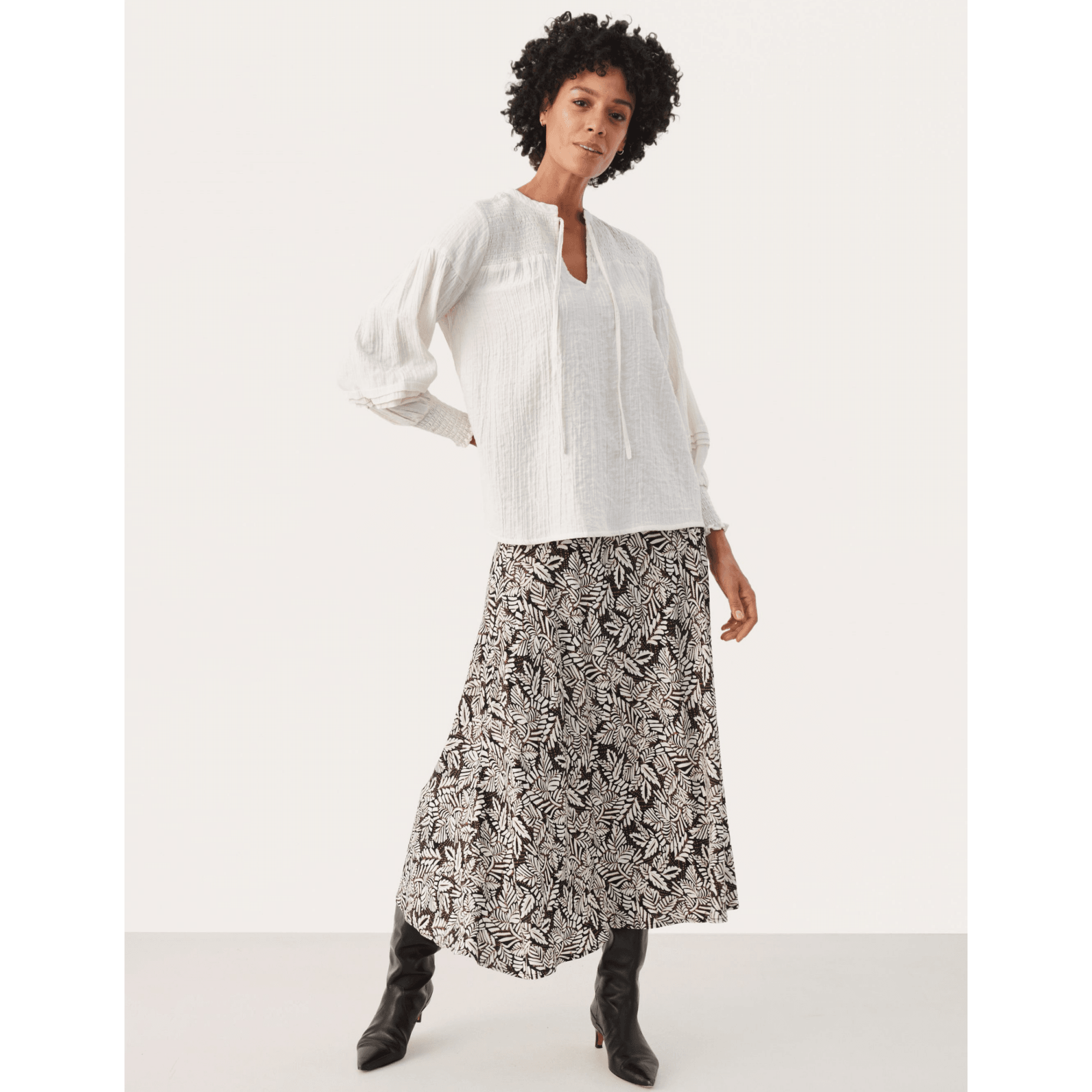 Part Two Cafias Smock Top And Cuff Crinkle Blouse Off White 114801