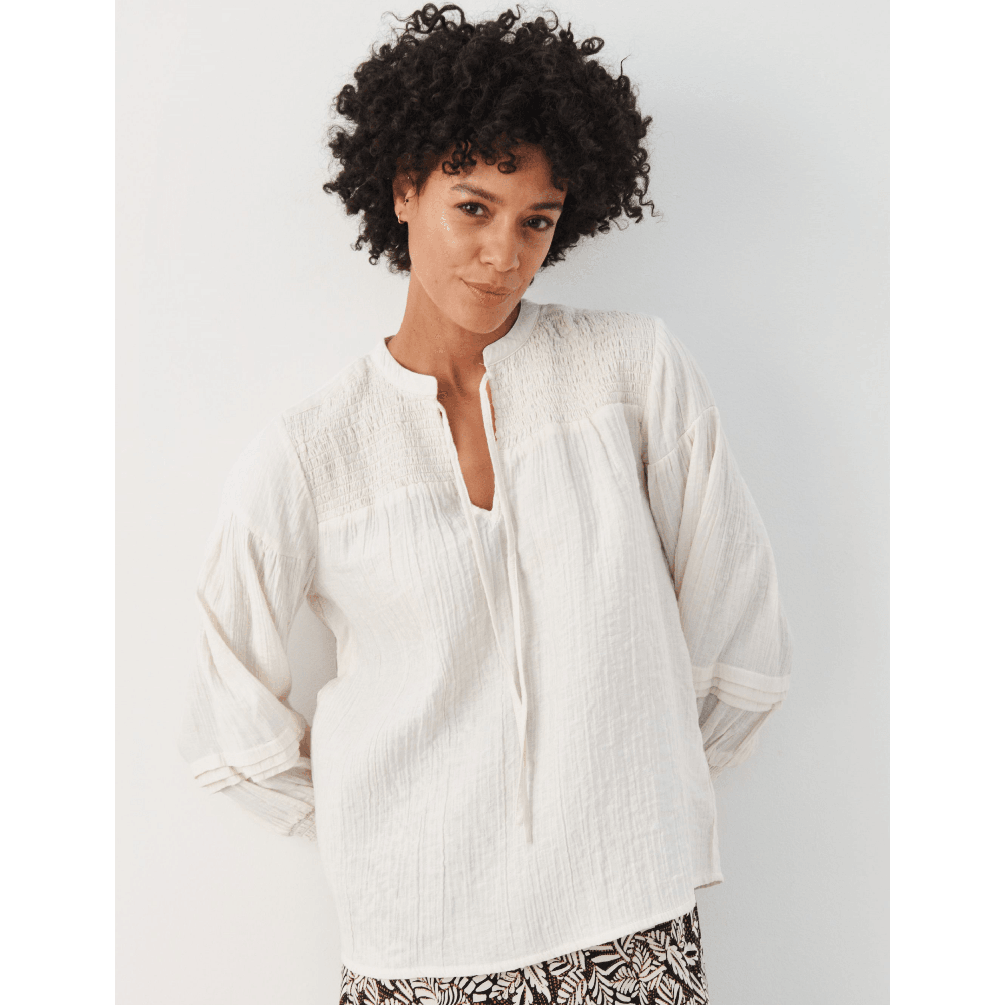 Part Two Cafias Smock Top And Cuff Crinkle Blouse Off White 114801