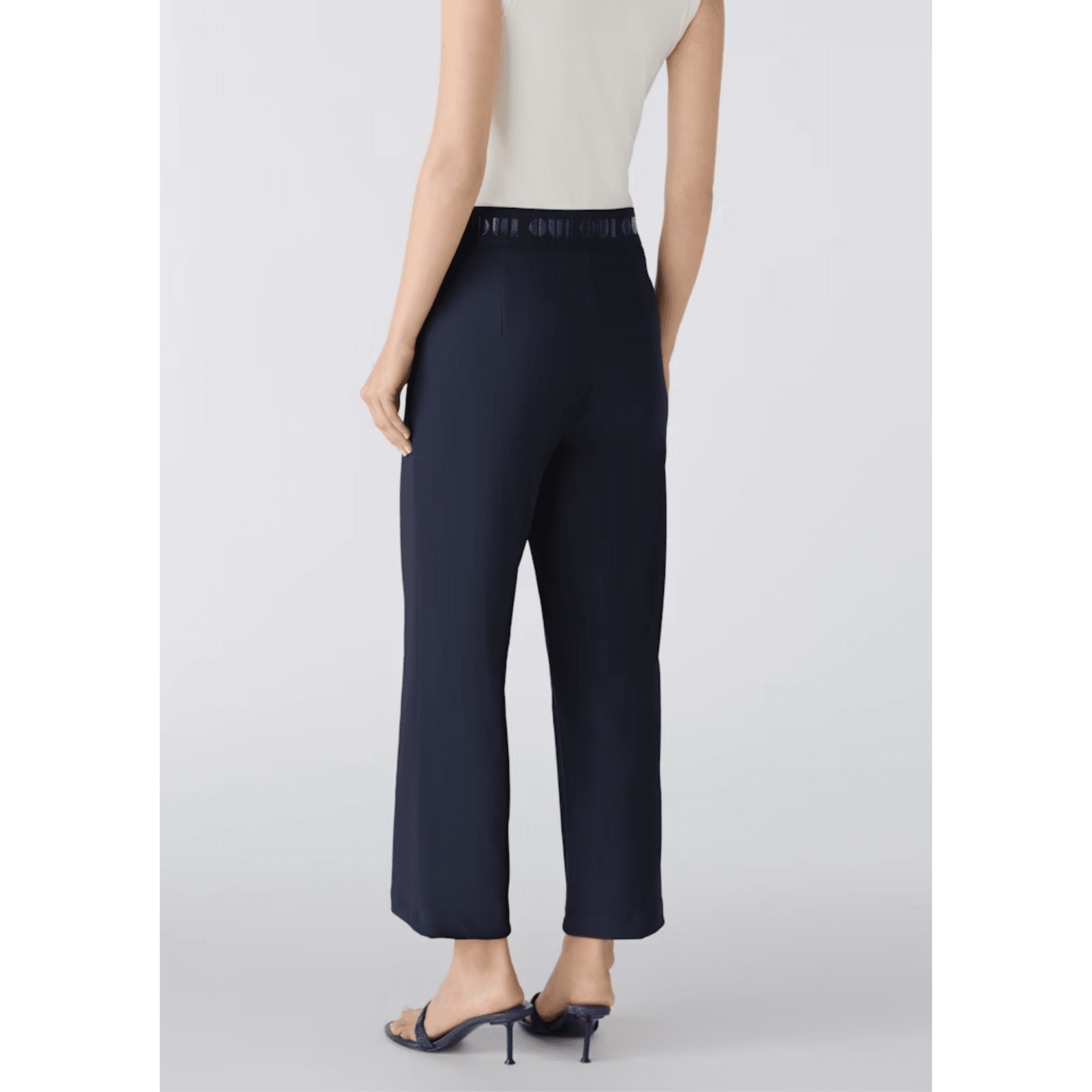 Oui Pull On Wide Leg Trouser With Elastic Waist Navy