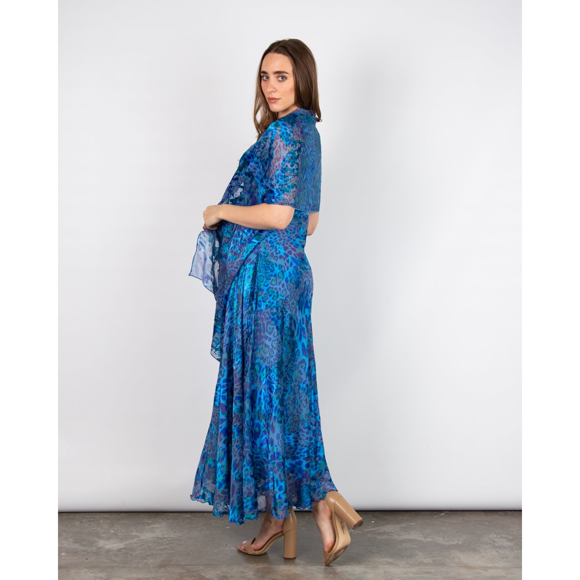 Allison Designs Leopard Print Silk Scarf To Match Dress Blue