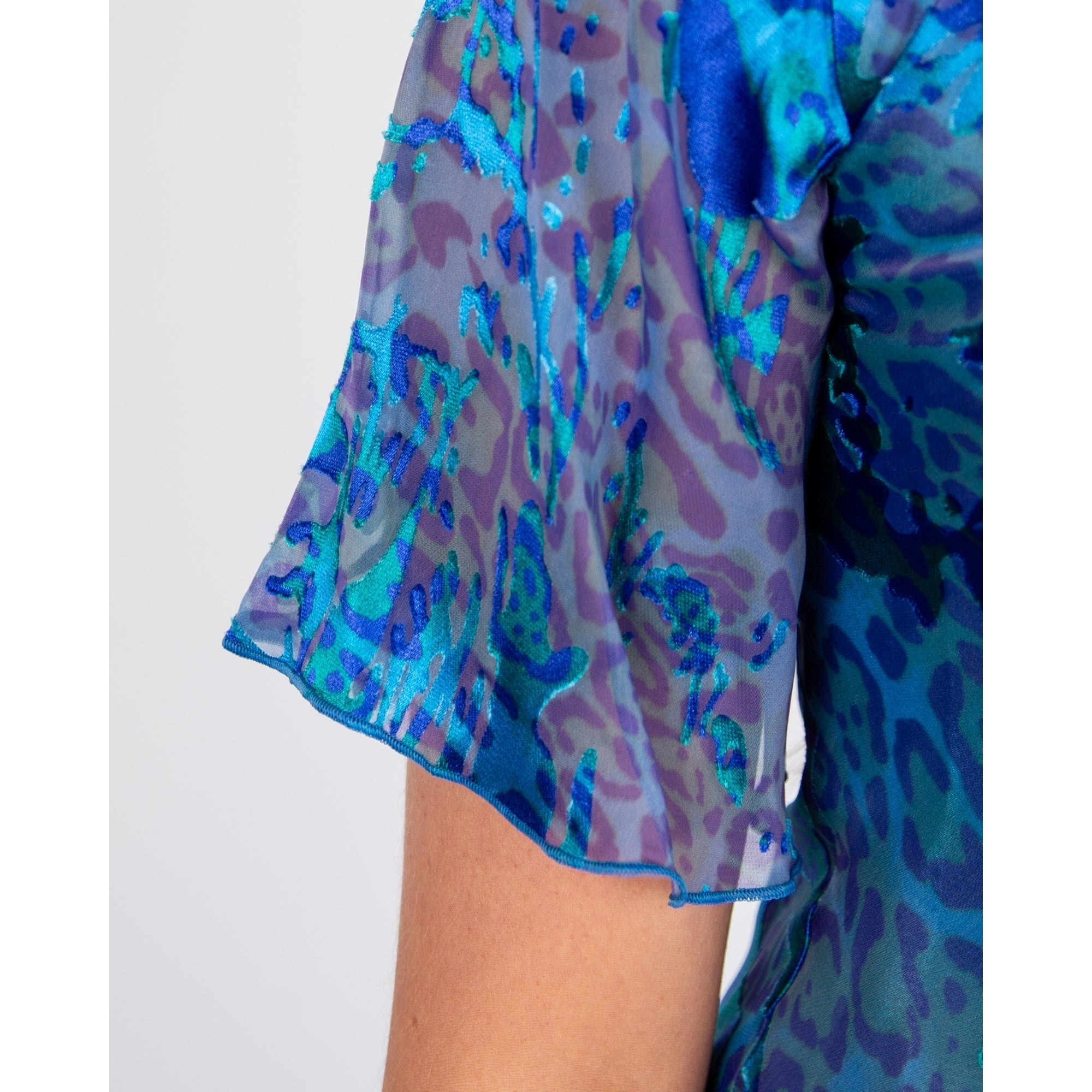 Allison Designs V Neck Animal Print Tiered Hem Silk Dress Royal Animal 10