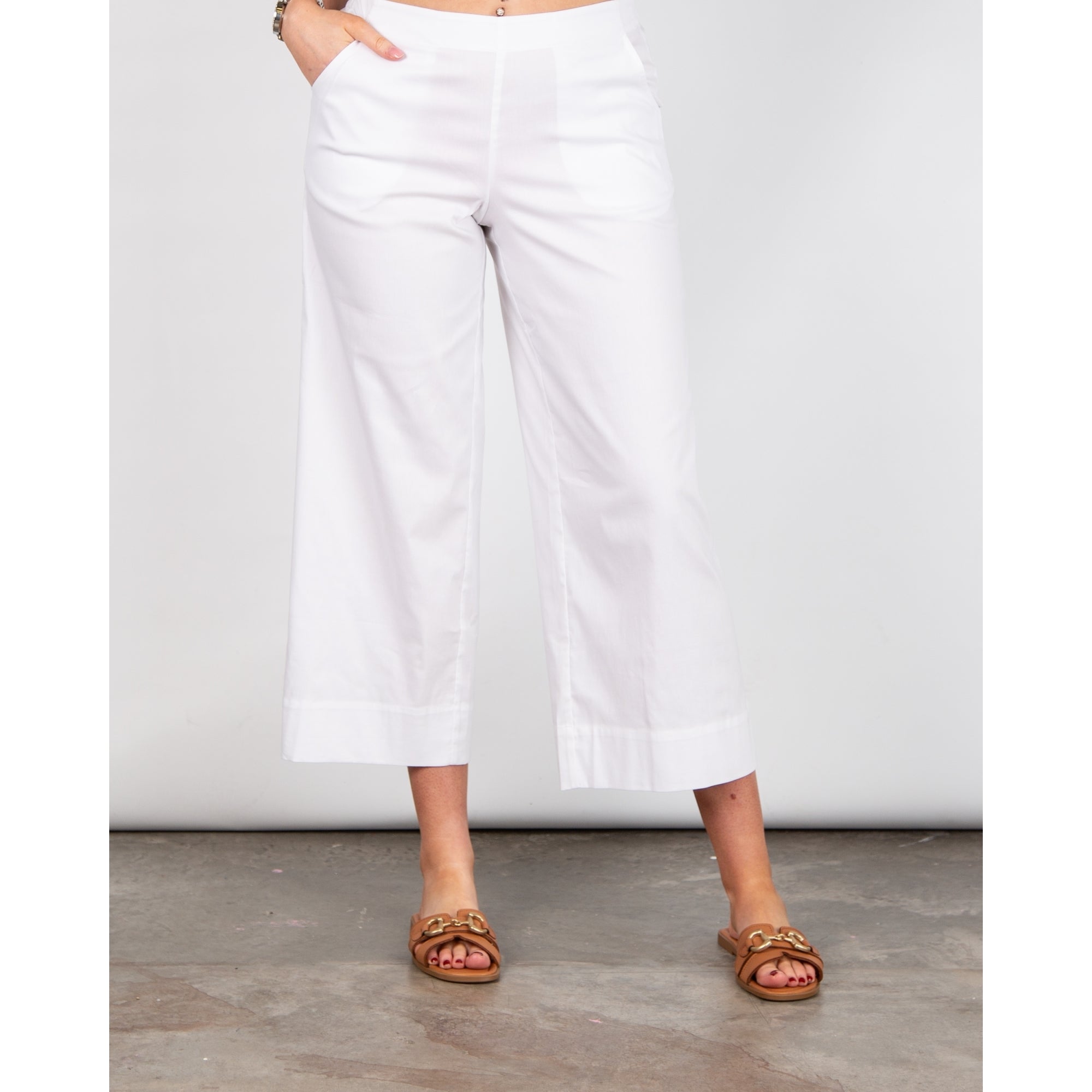 Vetono Cotton Poplin Wide Leg Cropped Trouser White 110