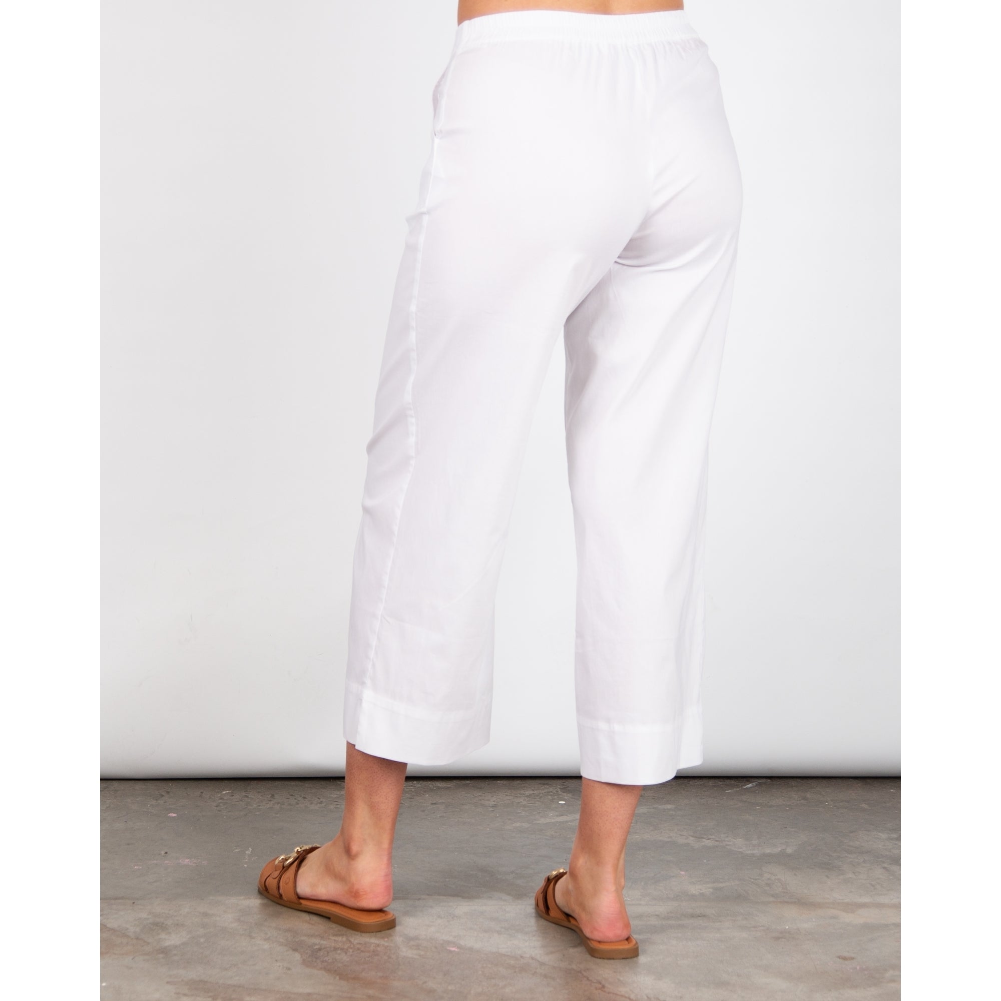 Vetono Cotton Poplin Wide Leg Cropped Trouser White 110
