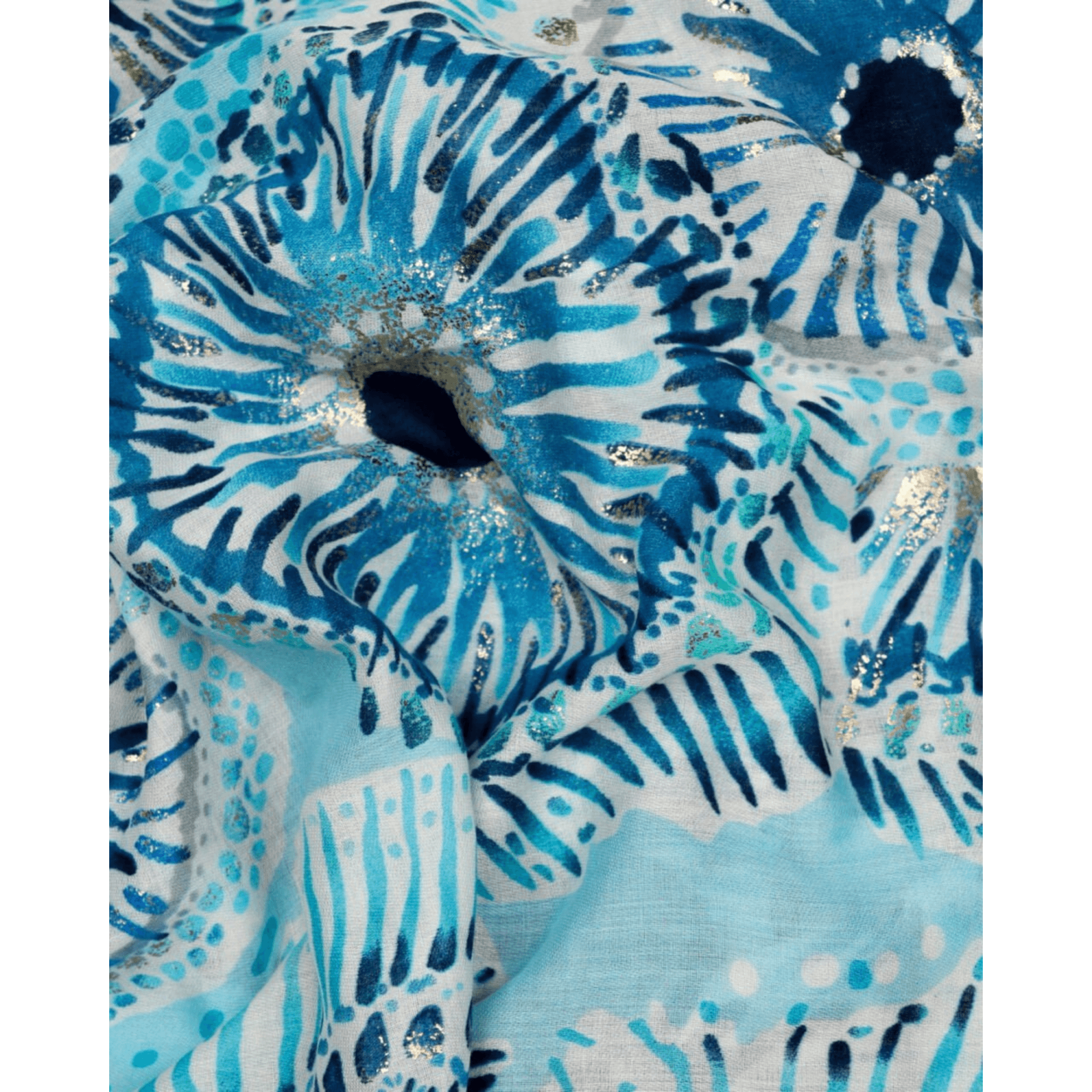 Zelly Mandala Print Fine Knit Scarf Blue/ecru