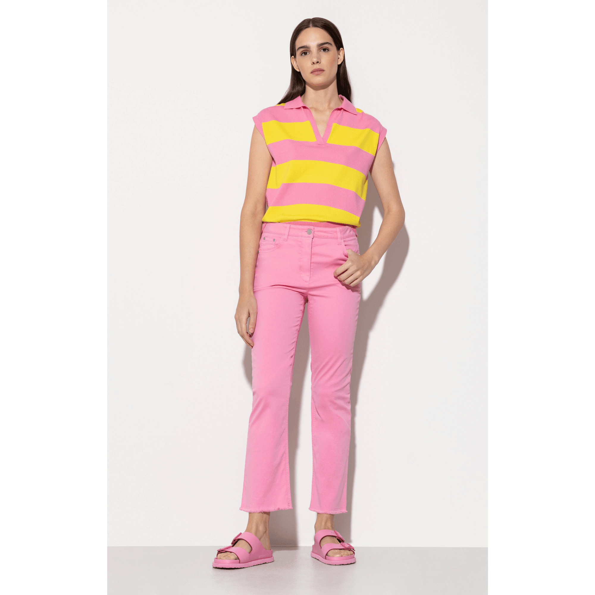 Luisa Cerano Raw Edge Kick Flare Stretch Cotton Jean Bubblegum Pink