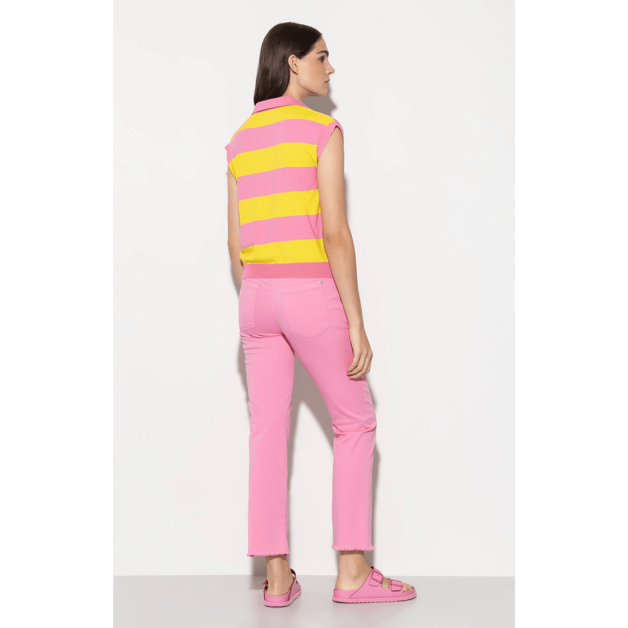 Luisa Cerano Raw Edge Kick Flare Stretch Cotton Jean Bubblegum Pink