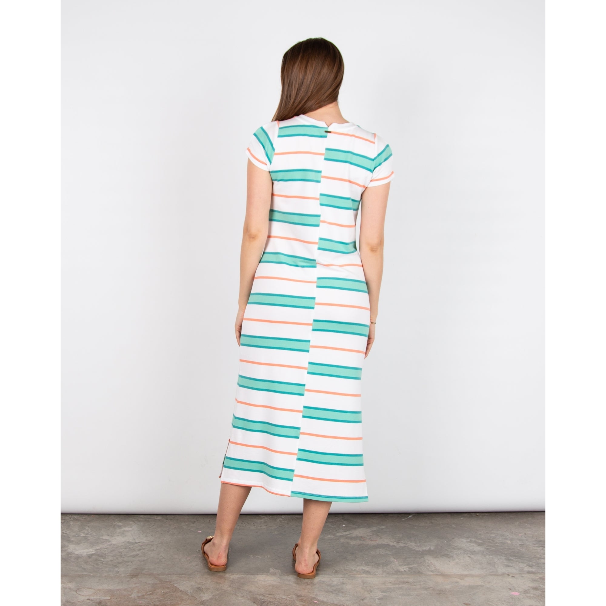 Hatley Sierra Off Centre Stripe Fitted Midi Dress Side Split Seaside Stripes