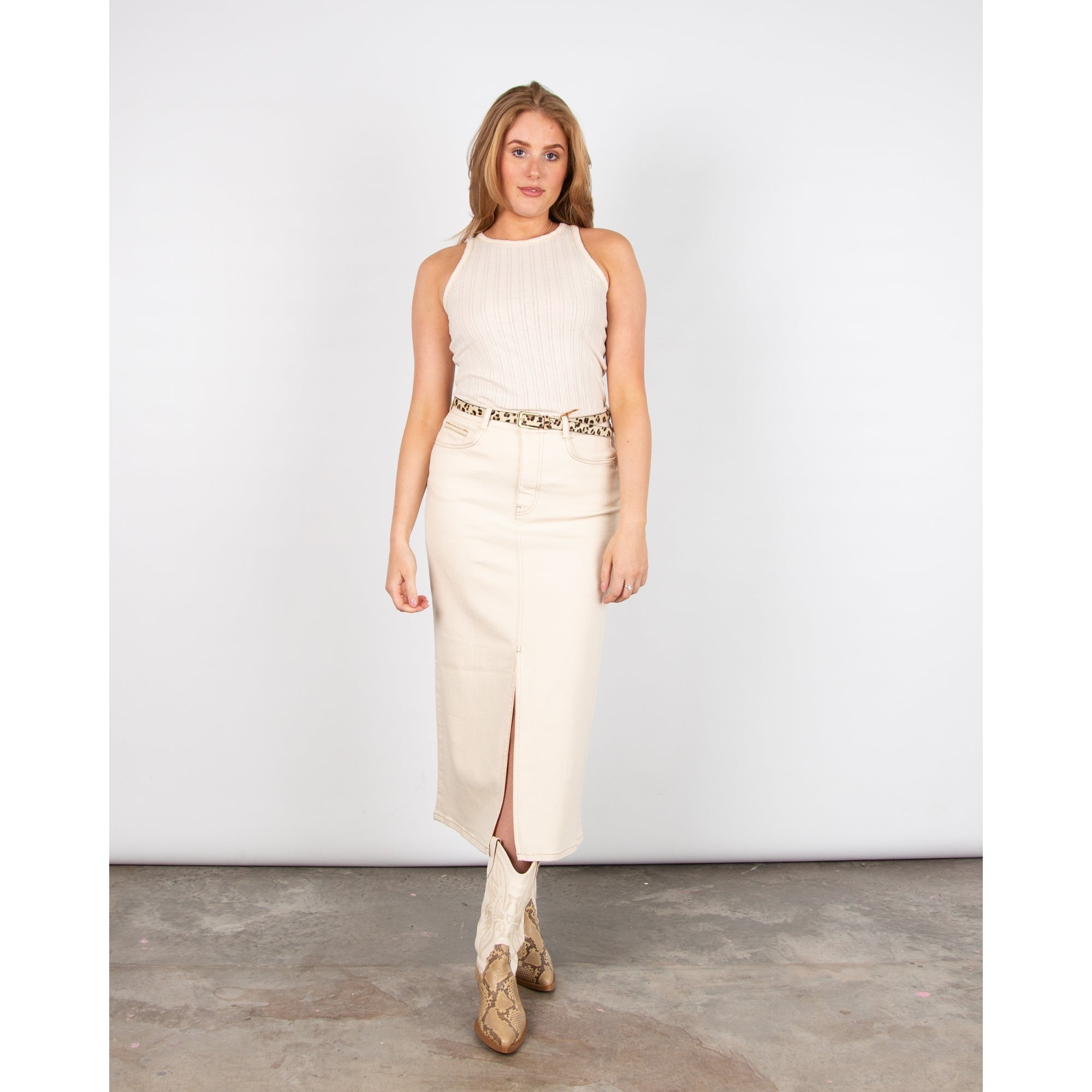 Mos Mosh Mendez Sleeveless Ribbed Gold Lurex Vest Ecru