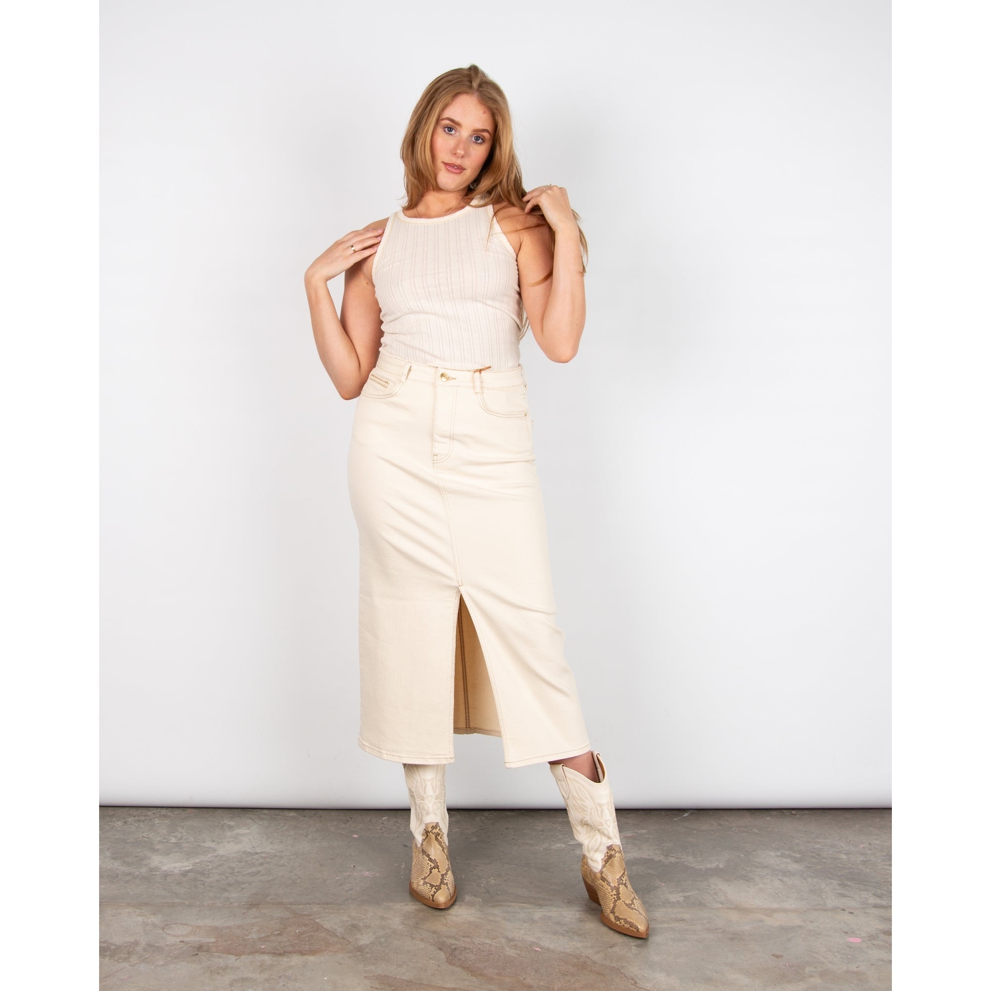 Mos Mosh Mendez Sleeveless Ribbed Gold Lurex Vest Ecru