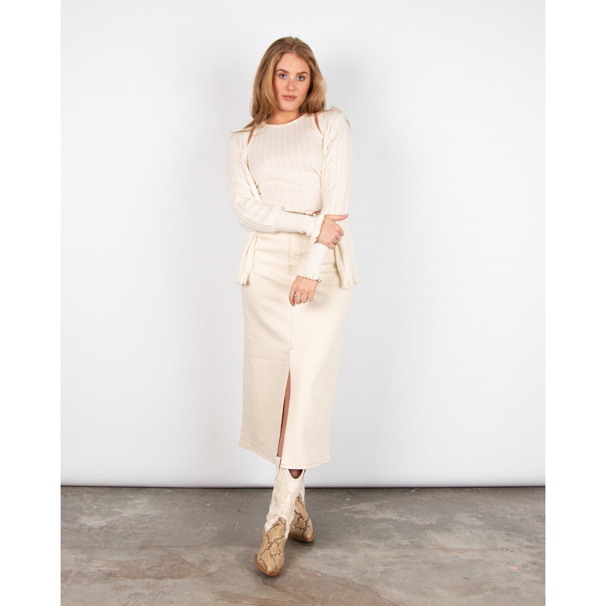 Mos Mosh Mendez Sleeveless Ribbed Gold Lurex Vest Ecru