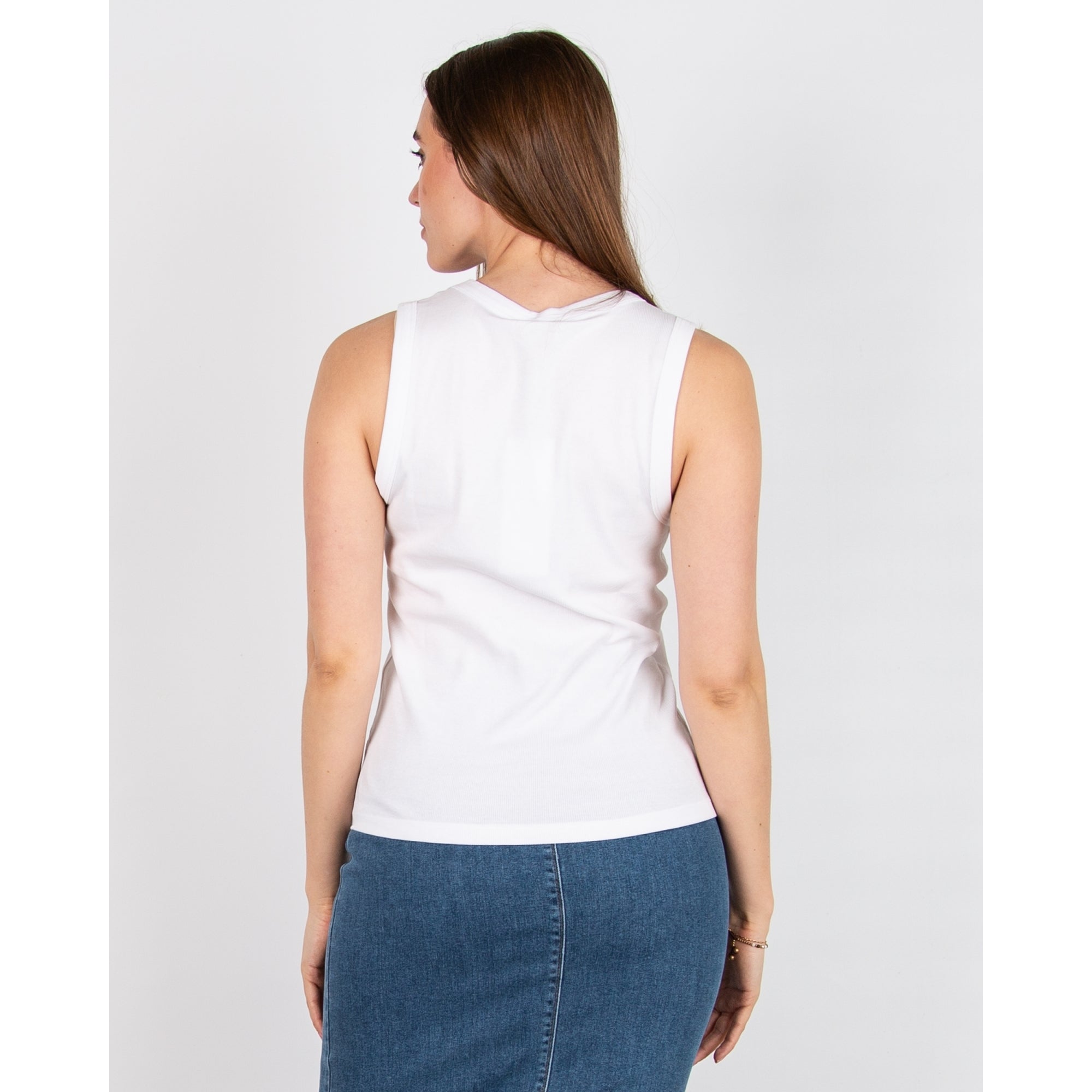 Riani Ribbed Round Neck Vest White 100