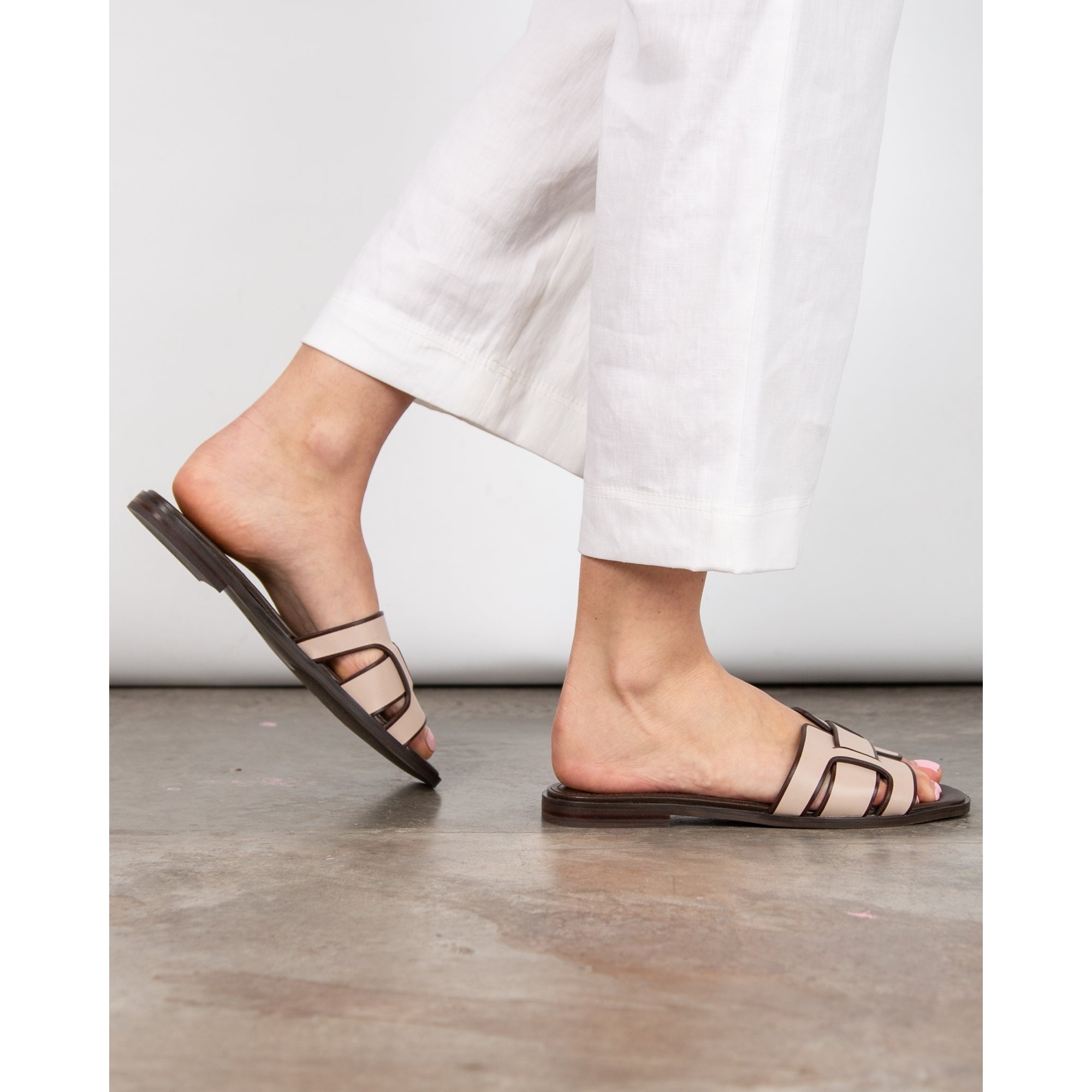 Bibi Lou Holly Strap Through Flat Sliders Brown/nude