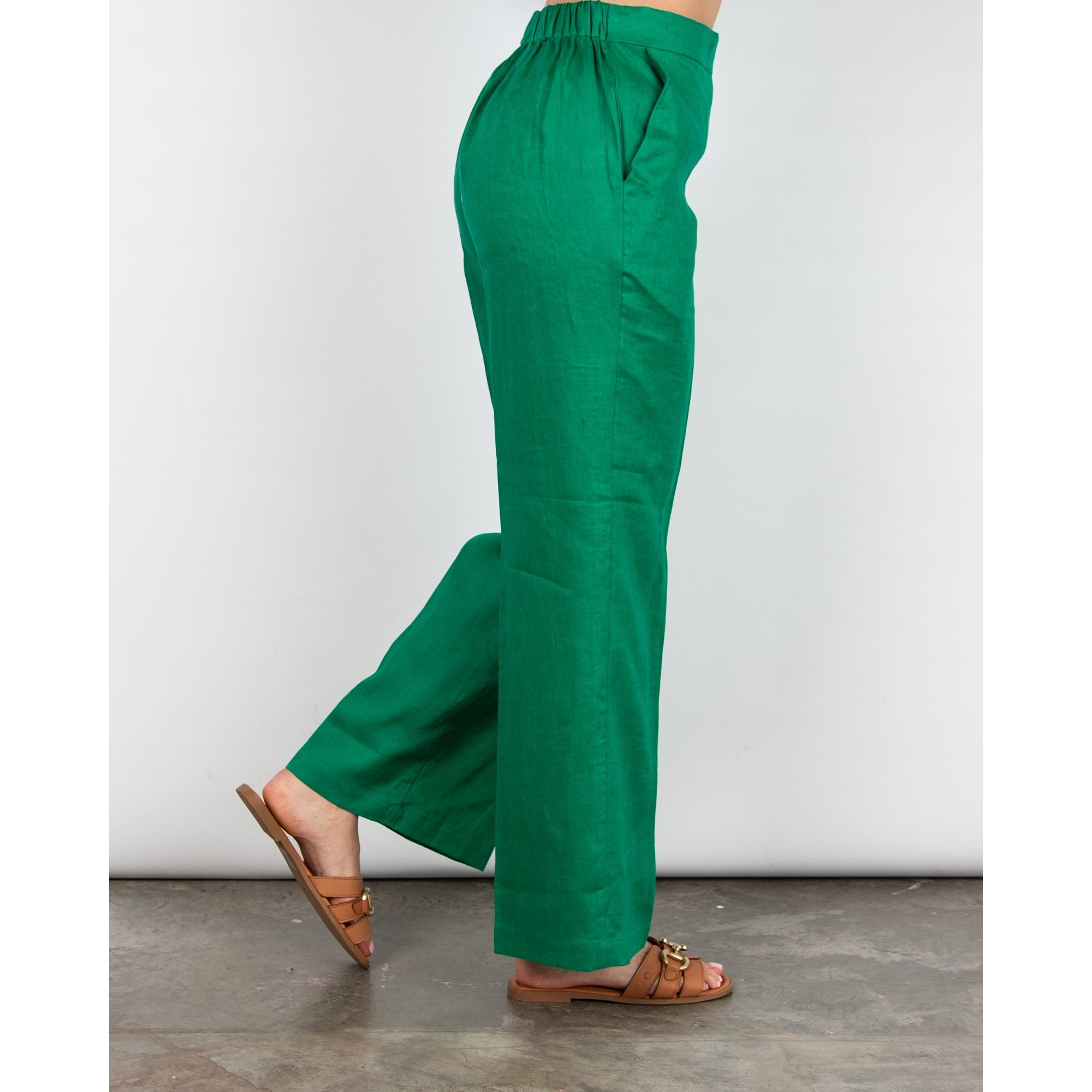 Pomodoro Smart Wide Leg Linen Trouser Green