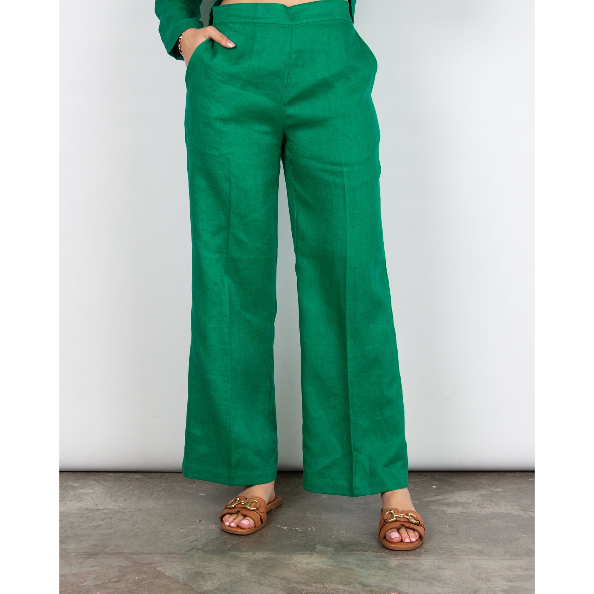 Pomodoro Smart Wide Leg Linen Trouser Green