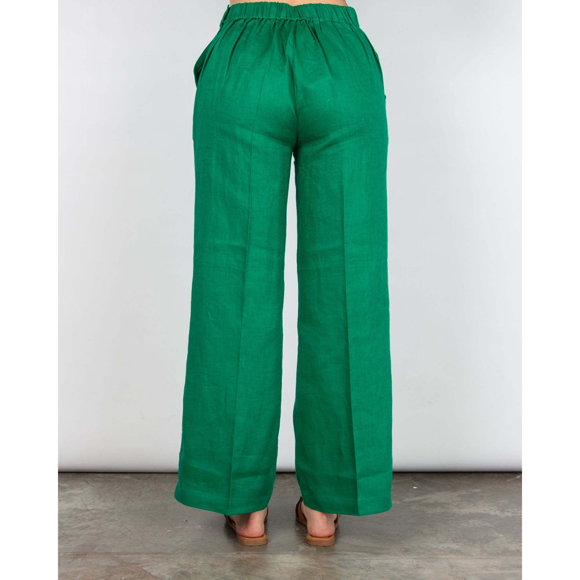 Pomodoro Smart Wide Leg Linen Trouser Green