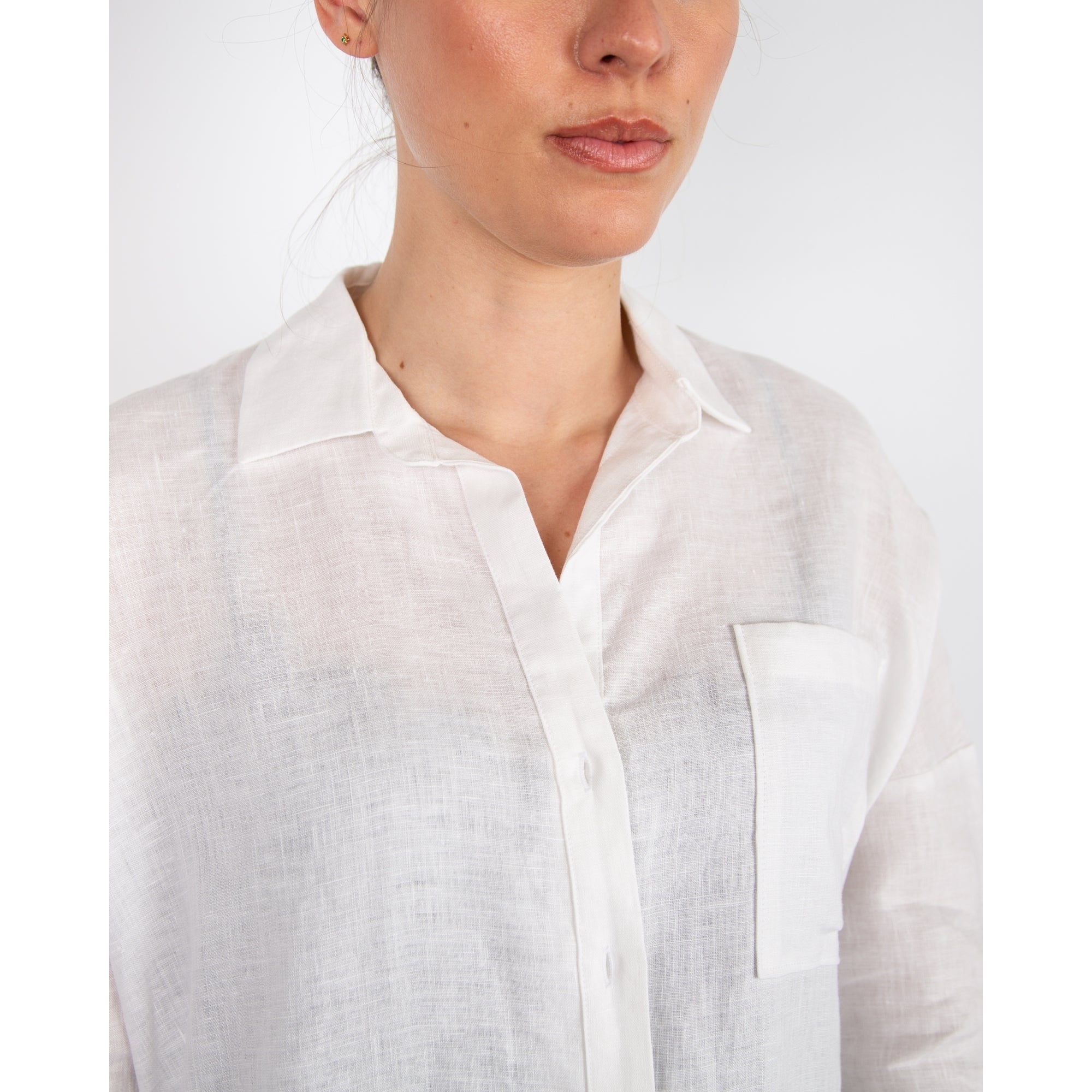 Pomodoro Pocket Front Dip Back Linen Shirt White