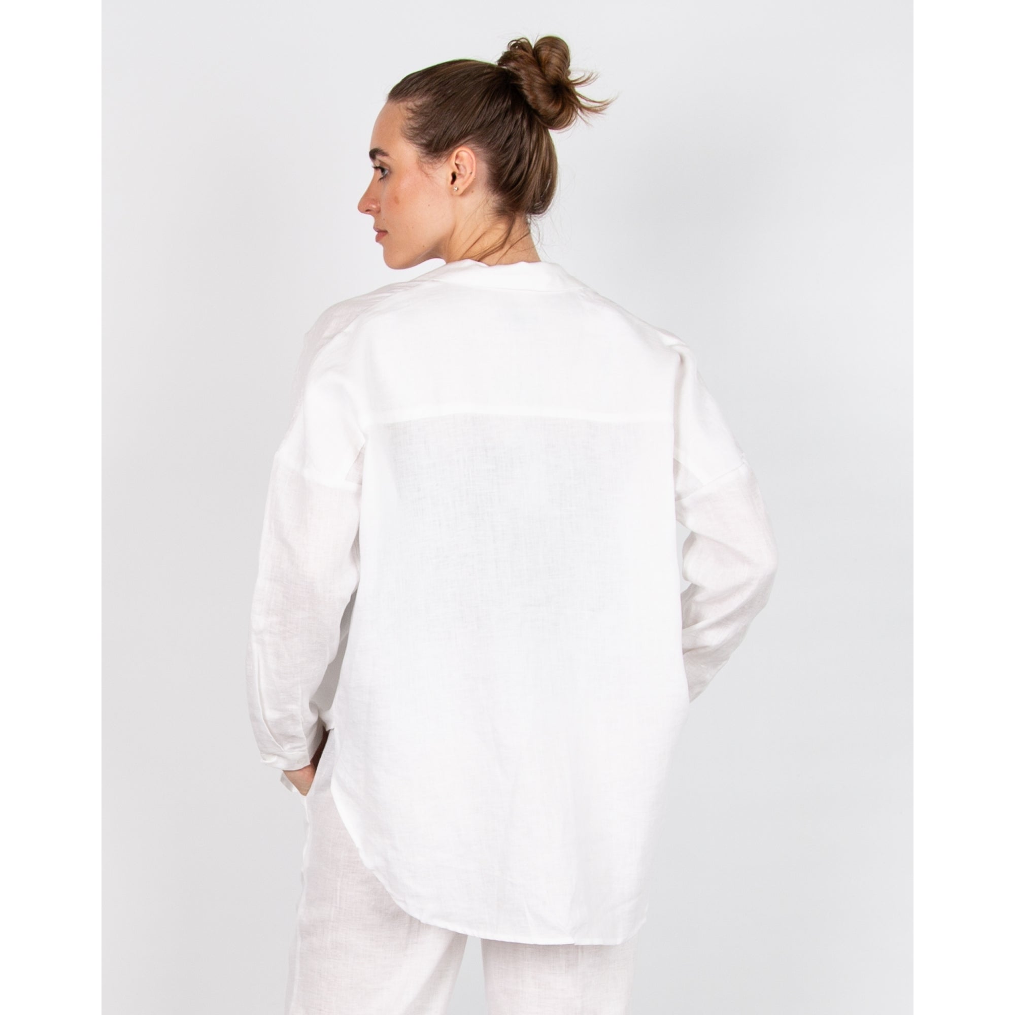 Pomodoro Pocket Front Dip Back Linen Shirt White