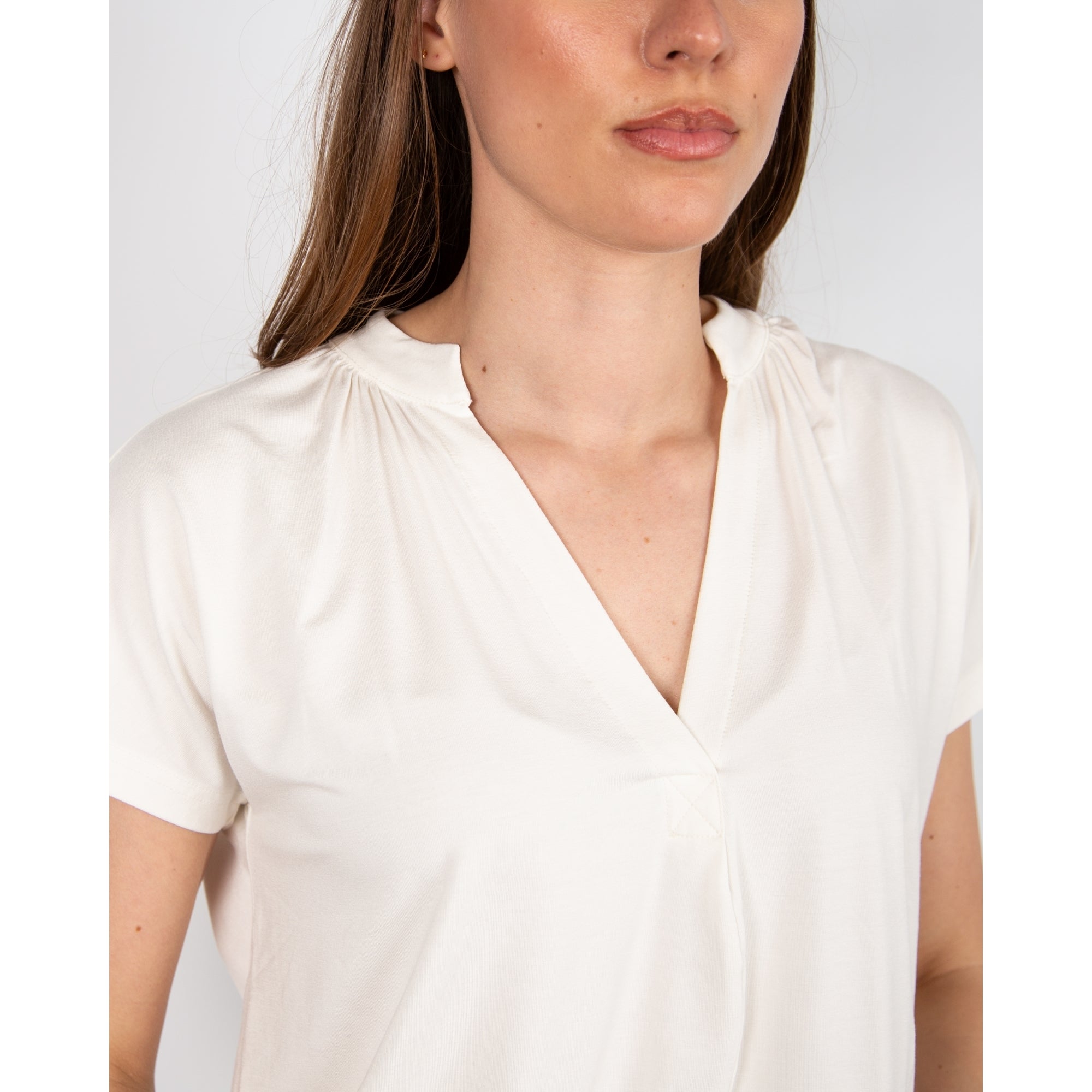 Mos Mosh Shira V Neck Short Sleeve T-shirt Ecru