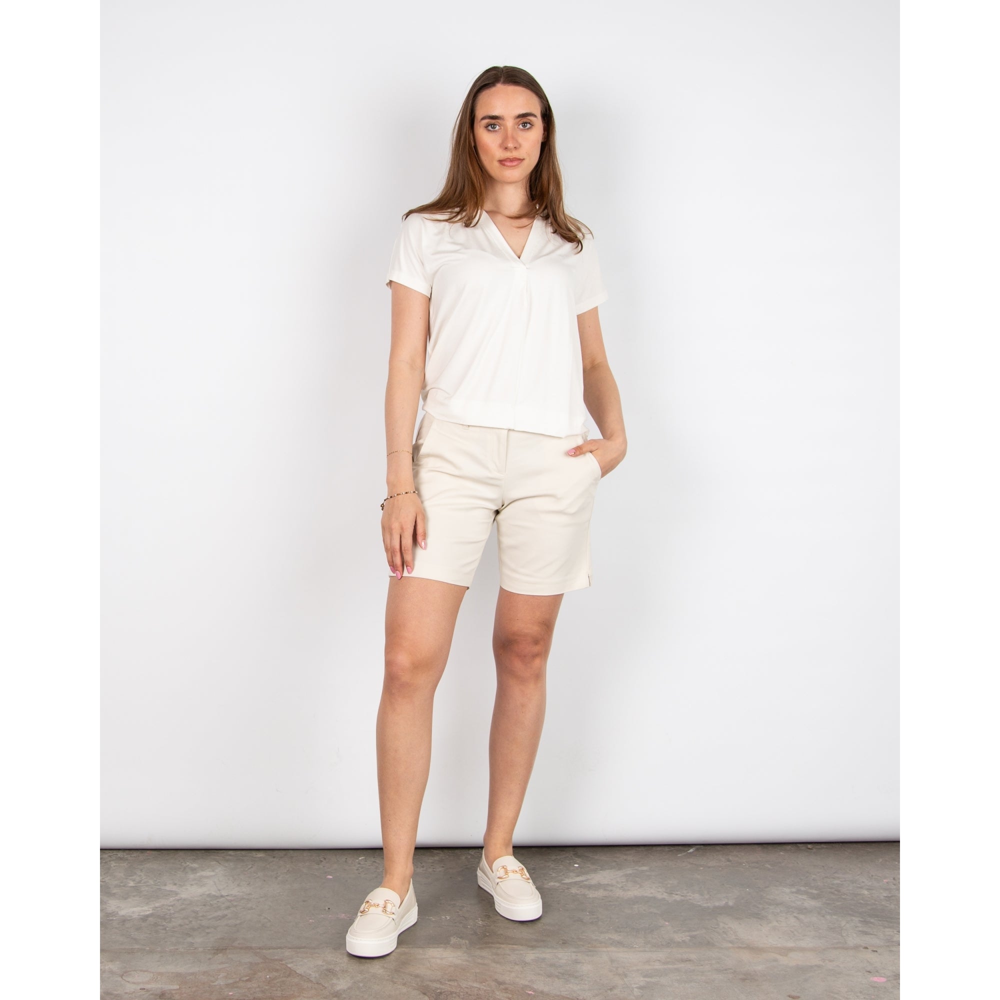Mos Mosh Shira V Neck Short Sleeve T-shirt Ecru