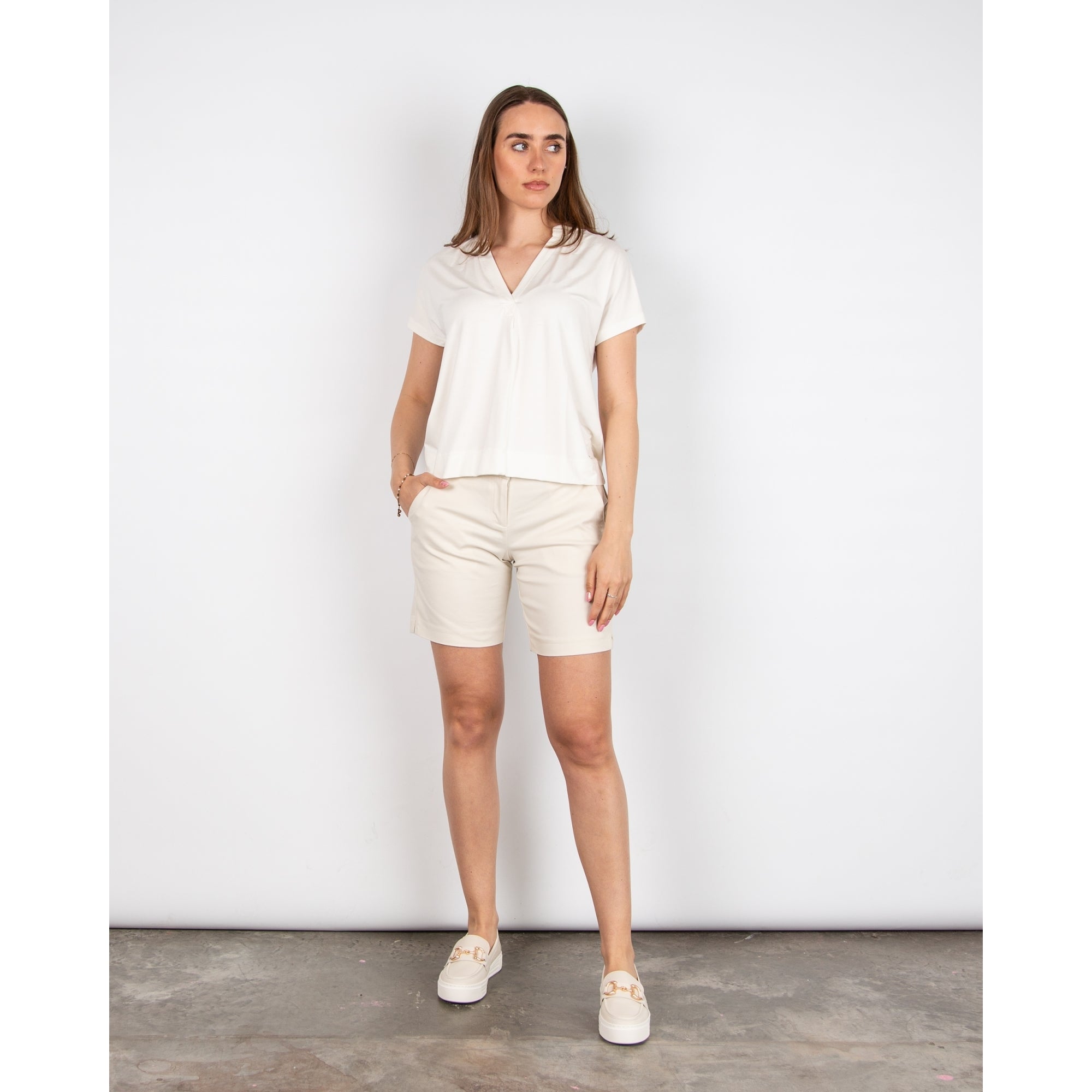 Mos Mosh Shira V Neck Short Sleeve T-shirt Ecru