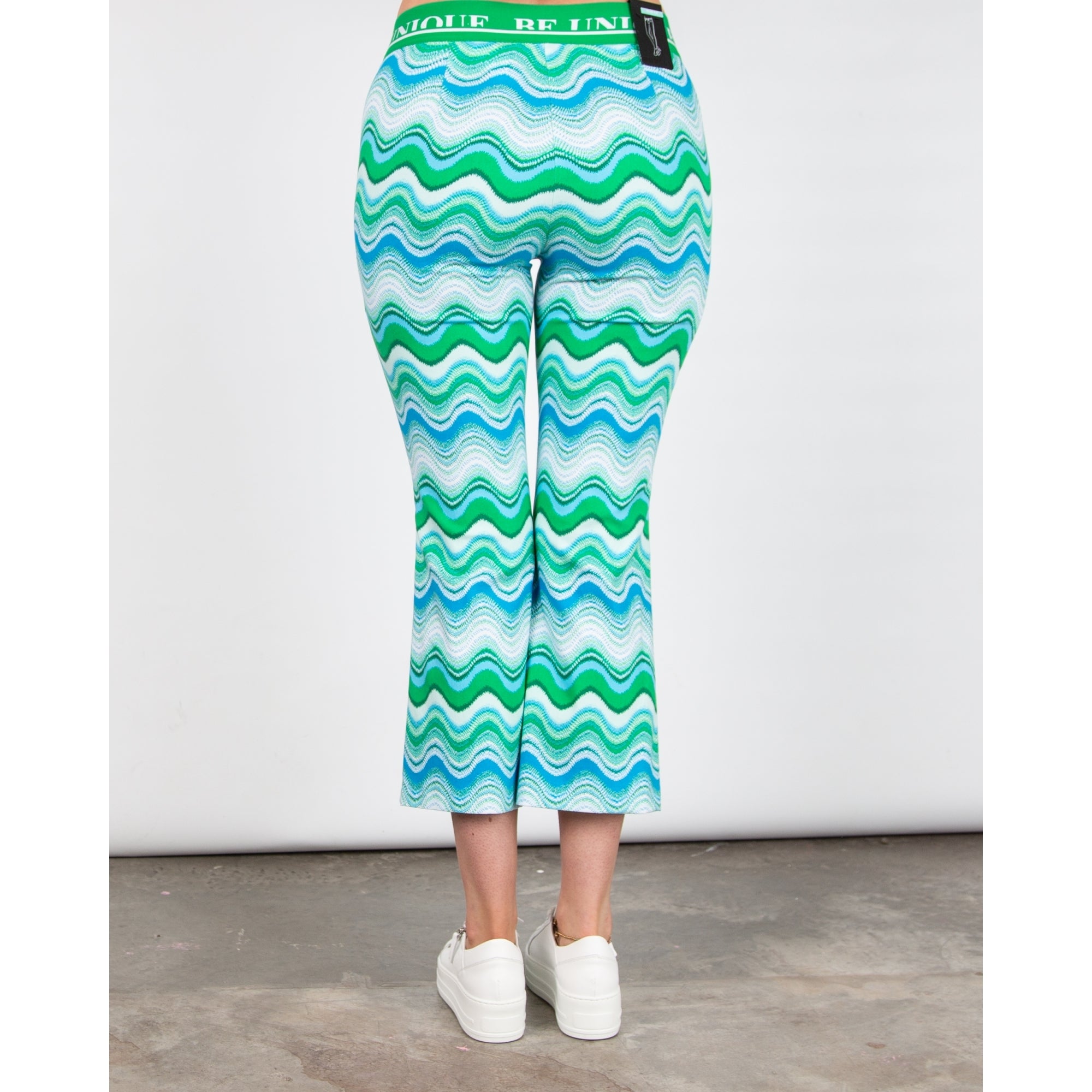 Robell Joella Wave Print Elastic Waist 7/8th Kick Flare Trouser Turquoise Blue 75